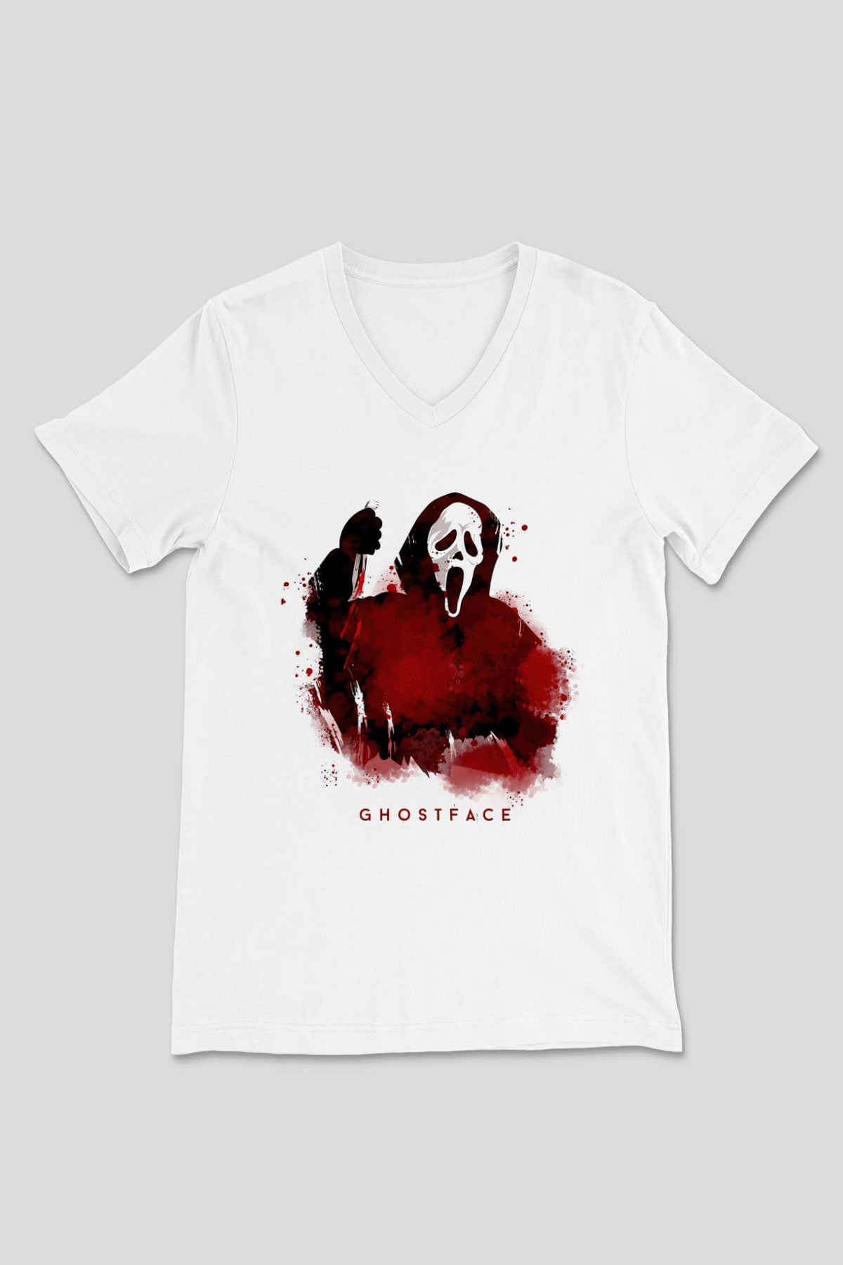 Scream Baskılı Unisex Beyaz  V Yaka Tişört