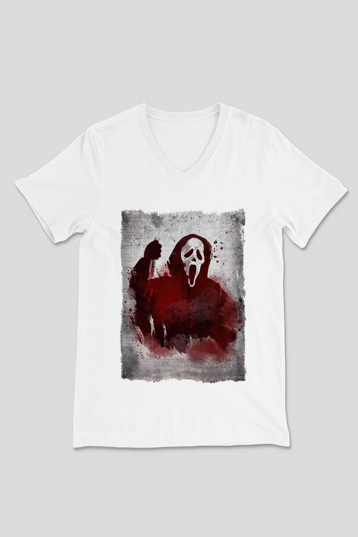 Scream Beyaz Unisex V Yaka Tişört