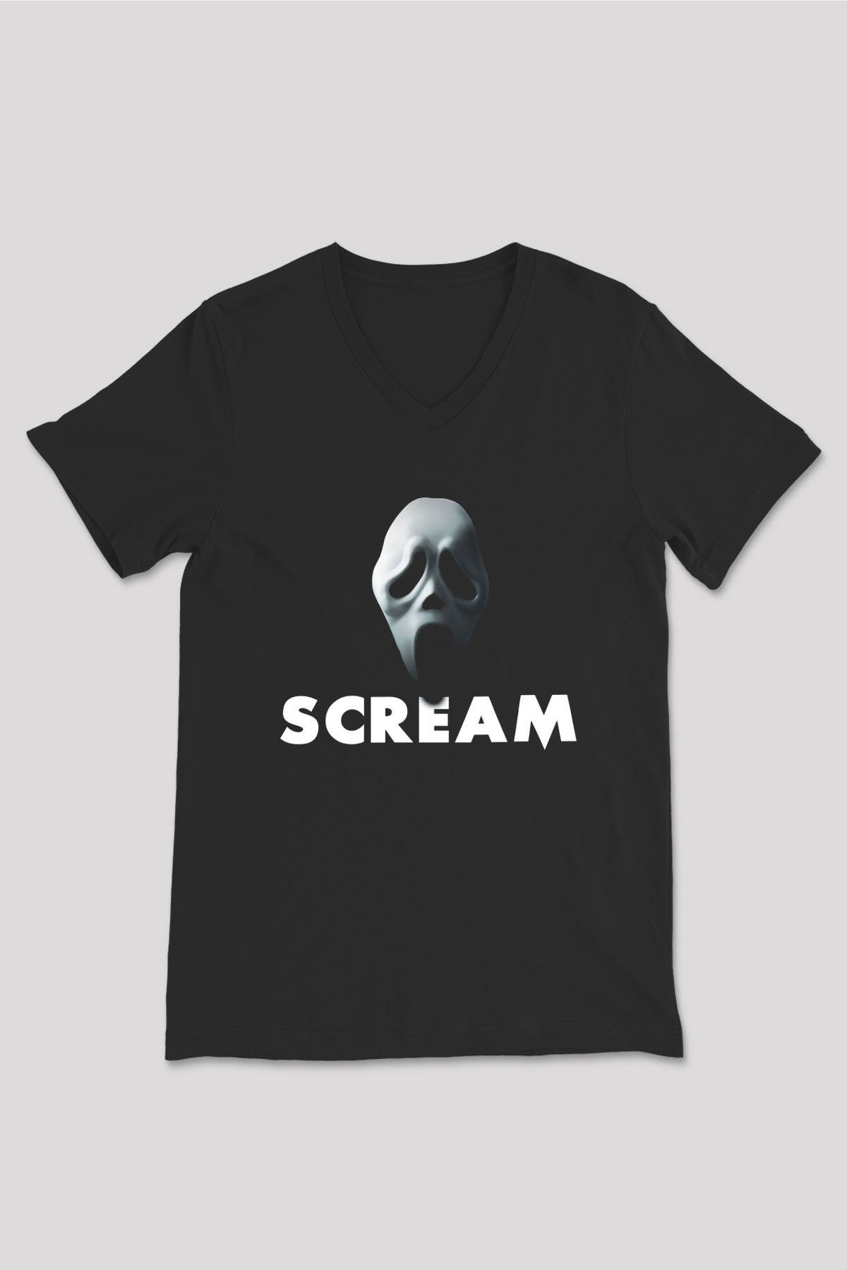 Scream Siyah Unisex V Yaka Tişört T-Shirt
