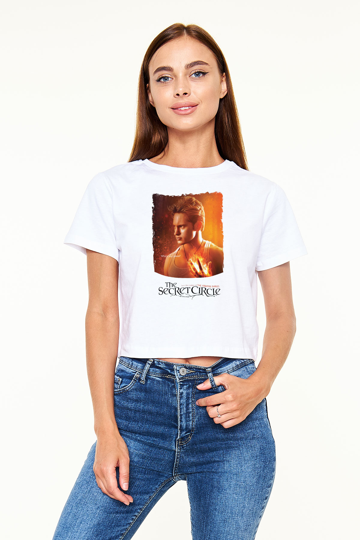 Secret Circle Beyaz  Crop Top Tişört