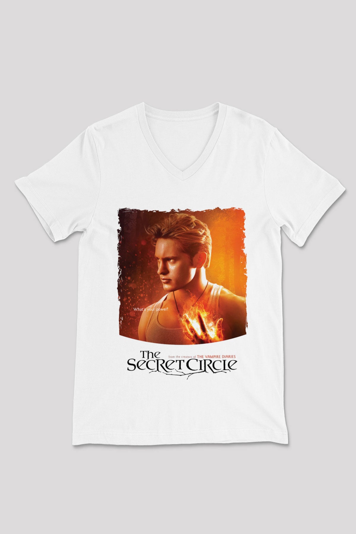 Secret Circle Beyaz Unisex V Yaka Tişört