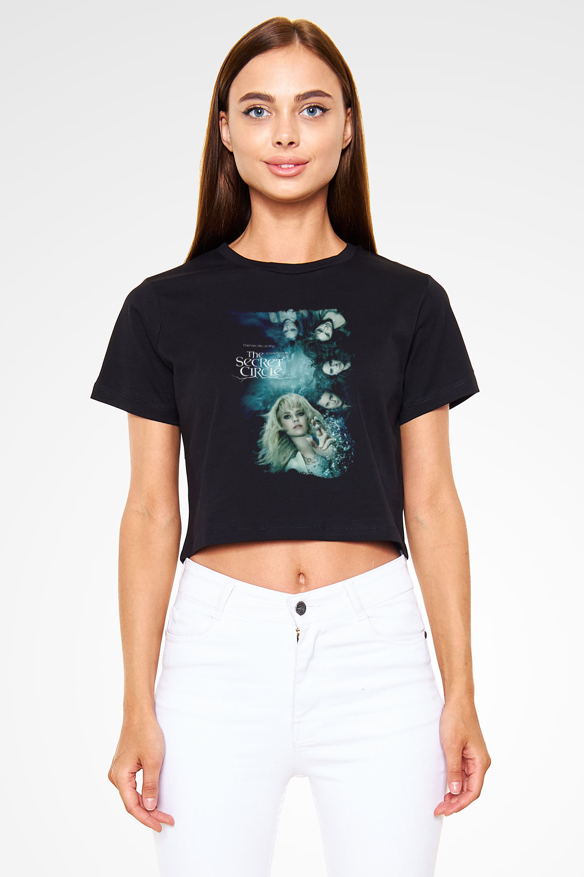 Secret Circle Siyah  Crop Top Tişört