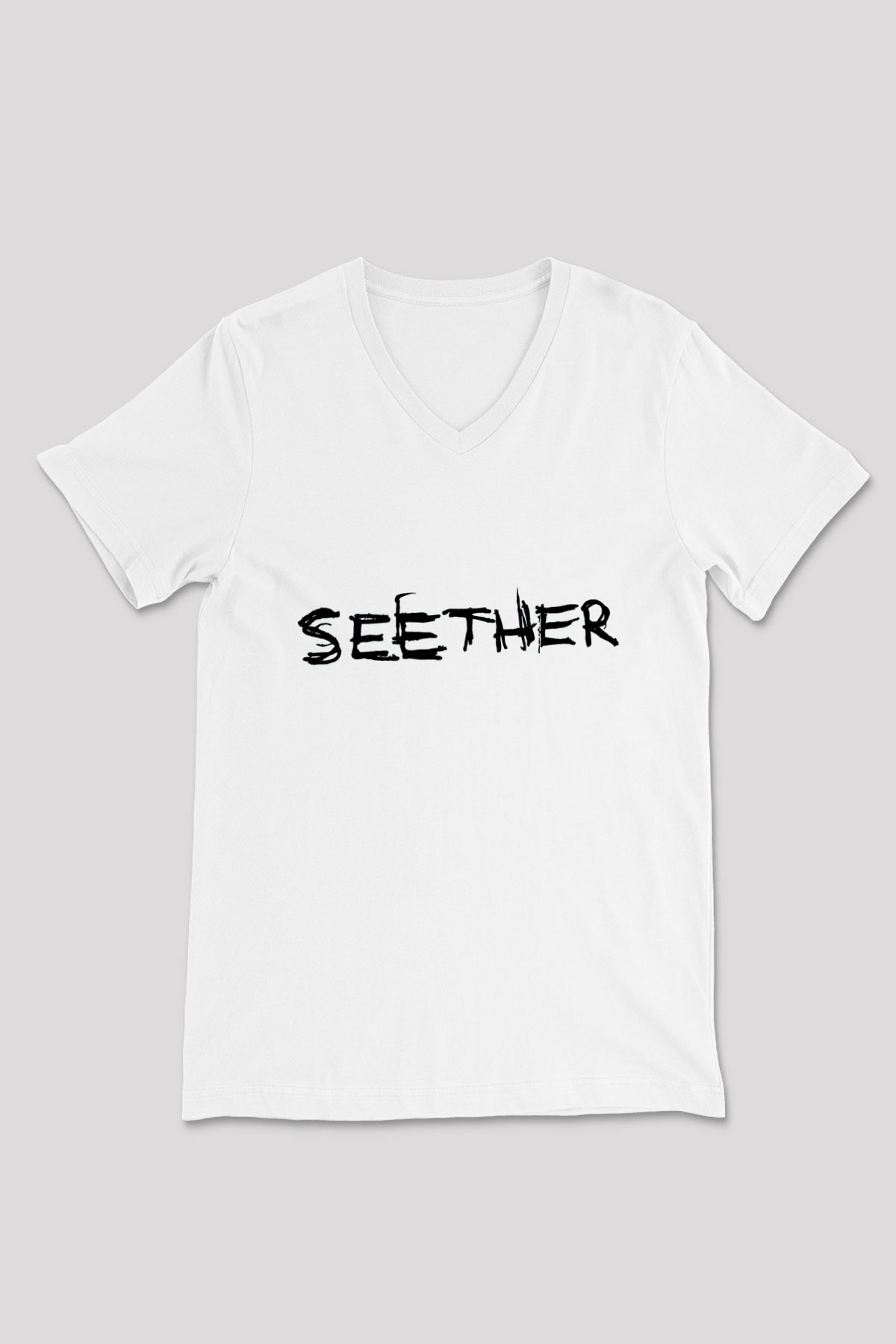 Seether Beyaz Unisex V Yaka Tişört T-Shirt