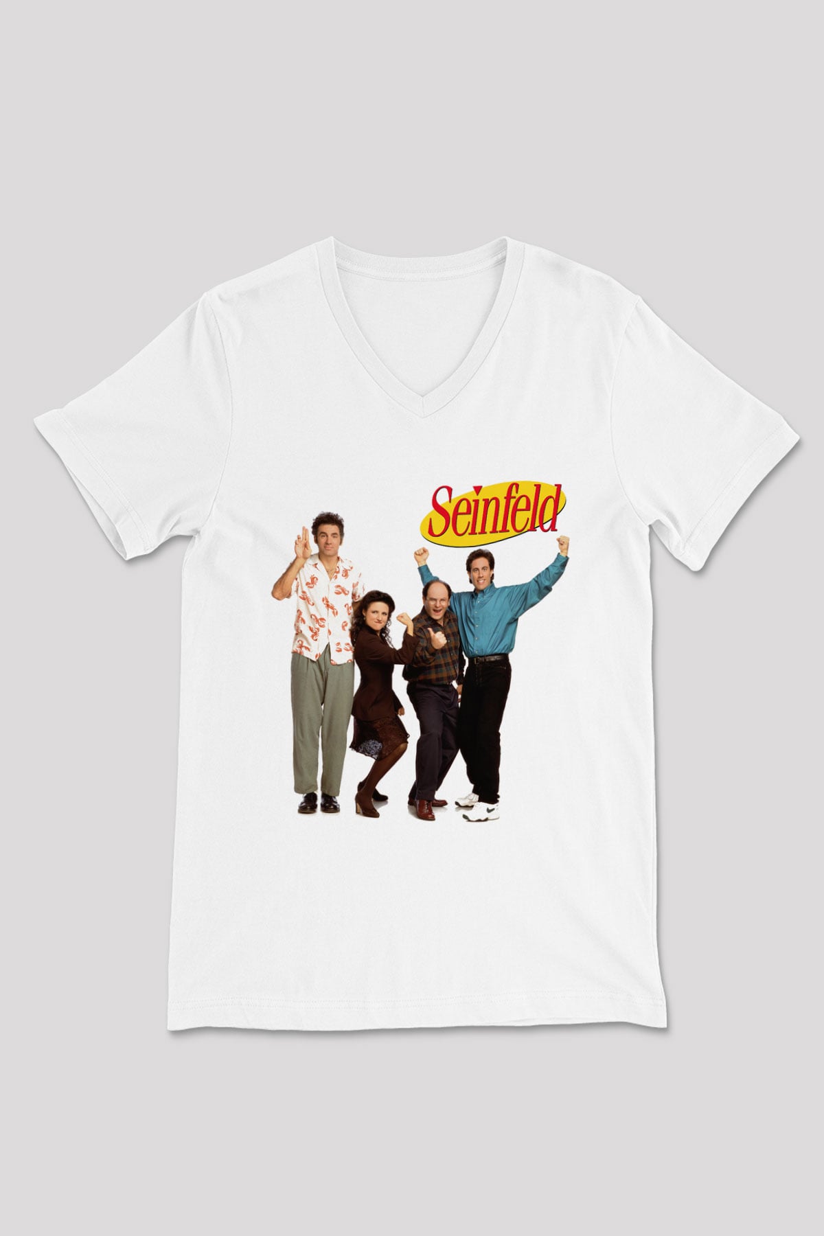 Seinfeld Beyaz Unisex V Yaka Tişört T-Shirt