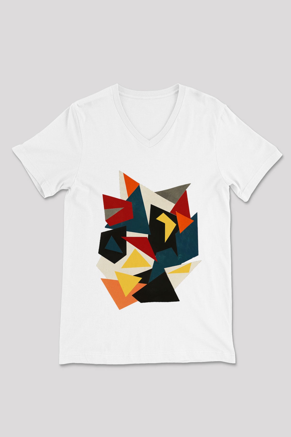 Şekil Beyaz Unisex V Yaka Tişört T-Shirt
