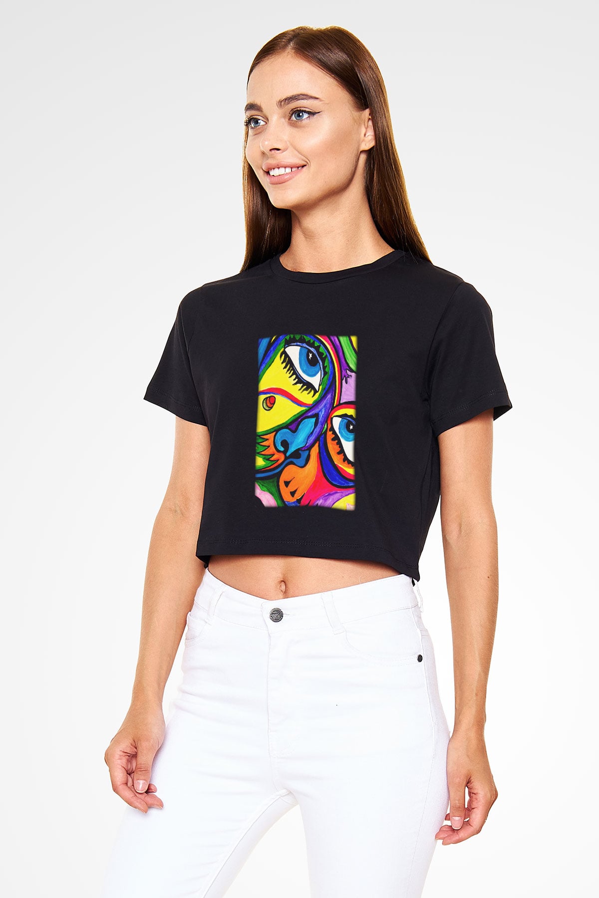 Şekil Siyah Crop Top Tişört