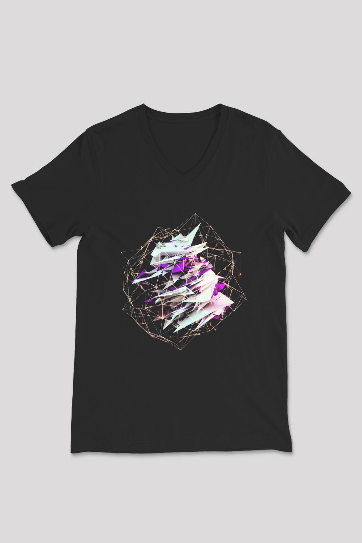 Şekil Siyah Unisex V Yaka Tişört T-Shirt