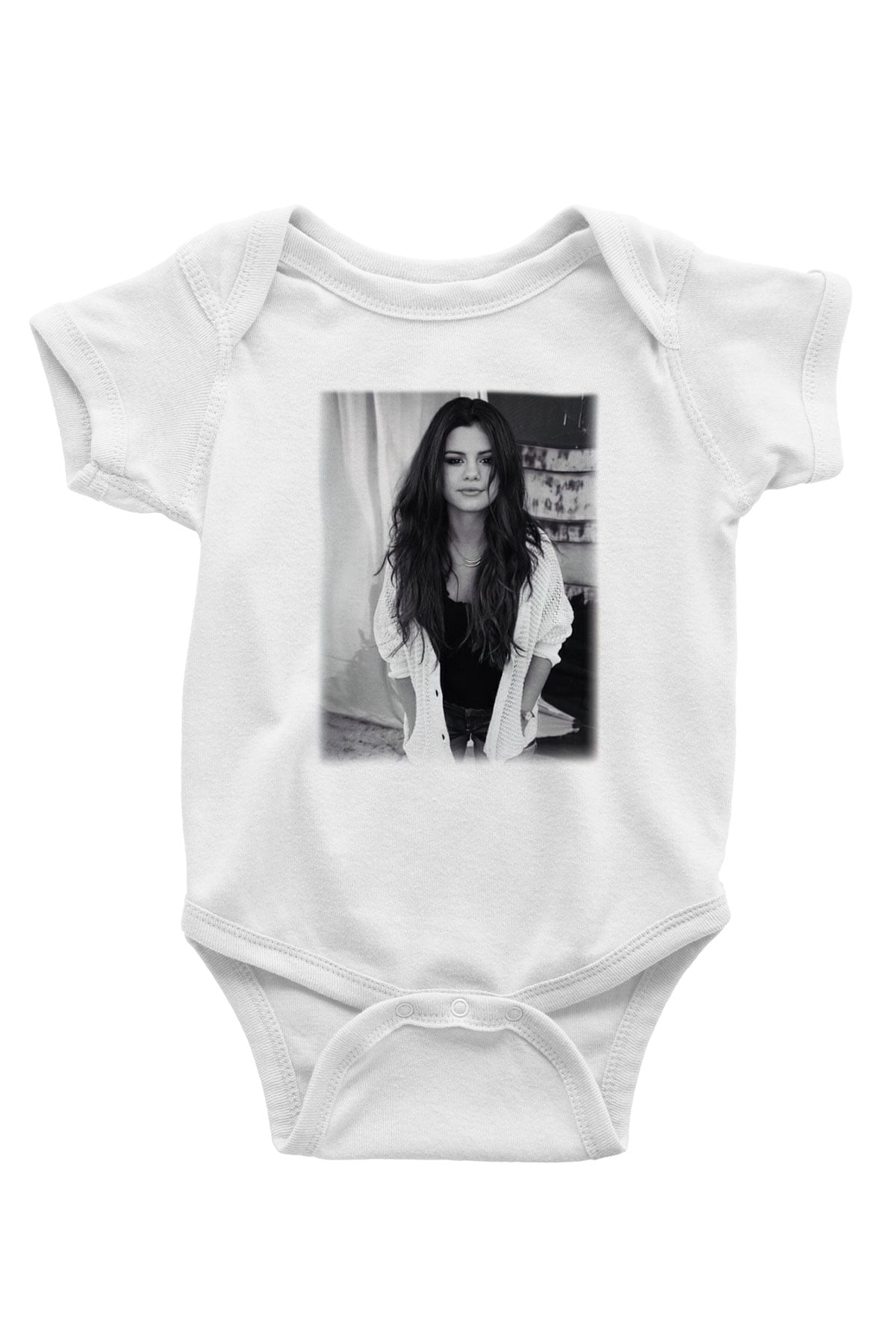 Selena Gomez Baskılı Beyaz Unisex Bebek Body - Zıbın