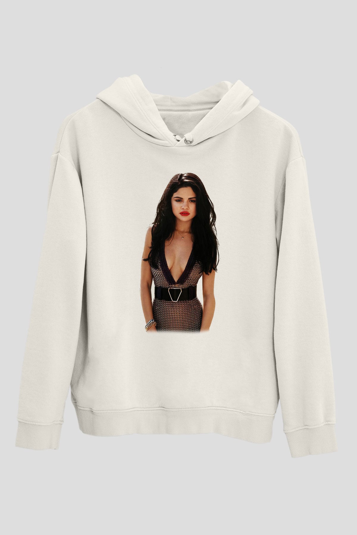 Selena Gomez Beyaz Unisex Kapşonlu Sweatshirt