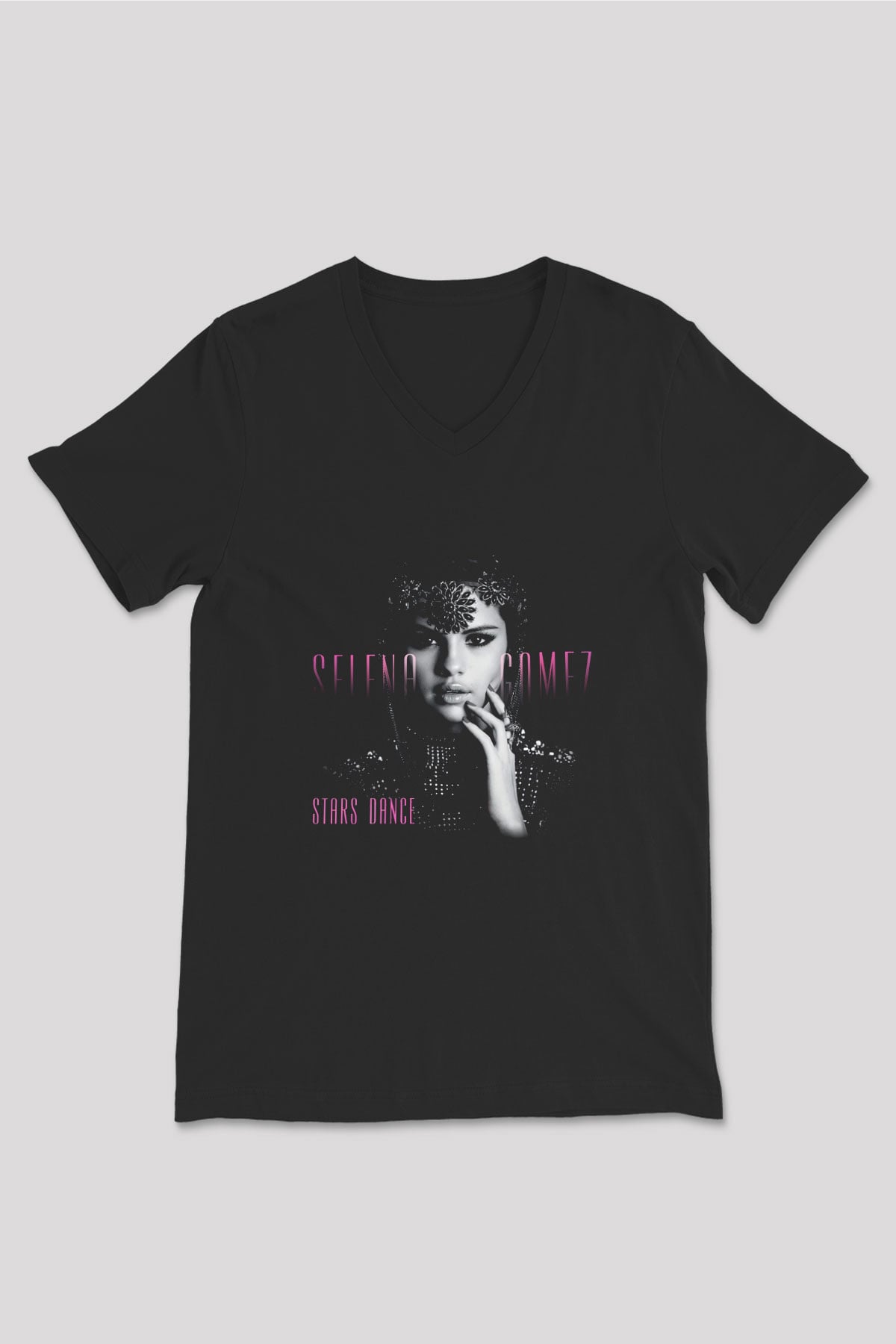 Selena Gomez Siyah Unisex V Yaka Tişört T-Shirt