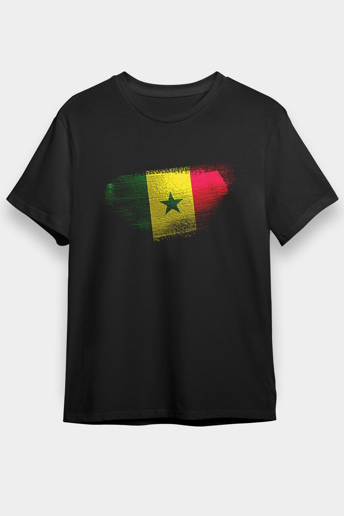 Senegal Bayrağı Baskılı Unisex Siyah Tişört