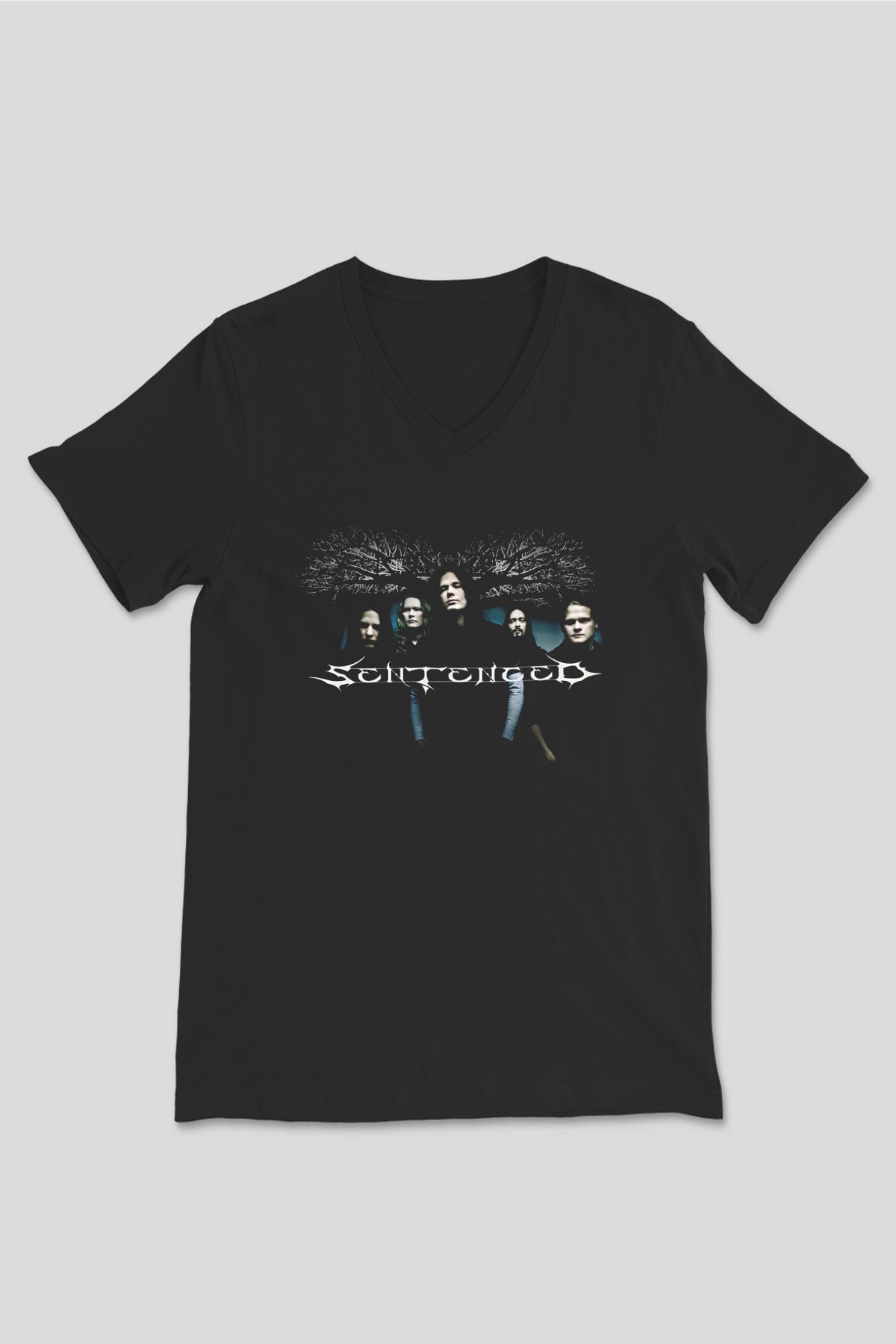 Sentenced Baskılı Unisex Siyah V Yaka Tişört - Tshirt
