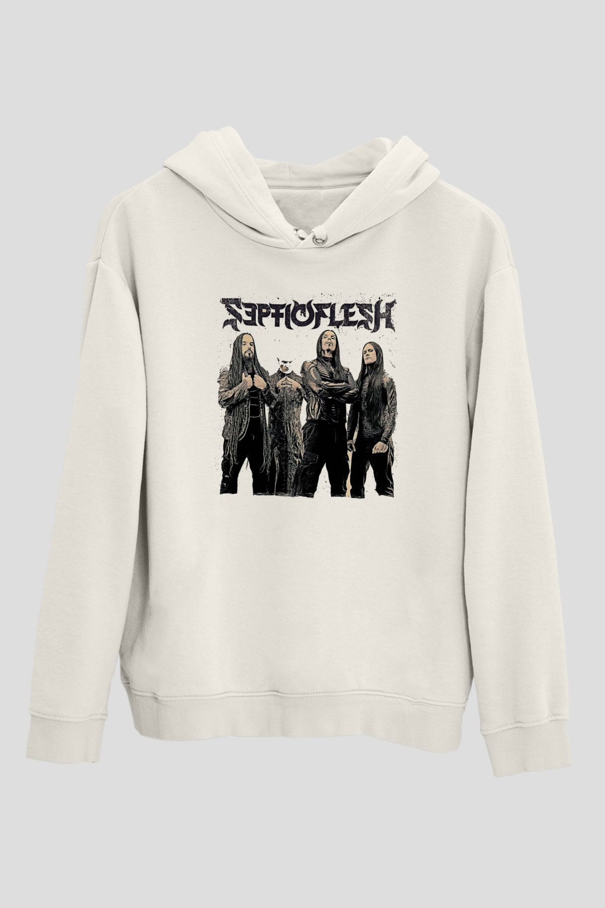 Septicflesh Baskılı Beyaz Unisex Kapüşonlu Sweatshirt