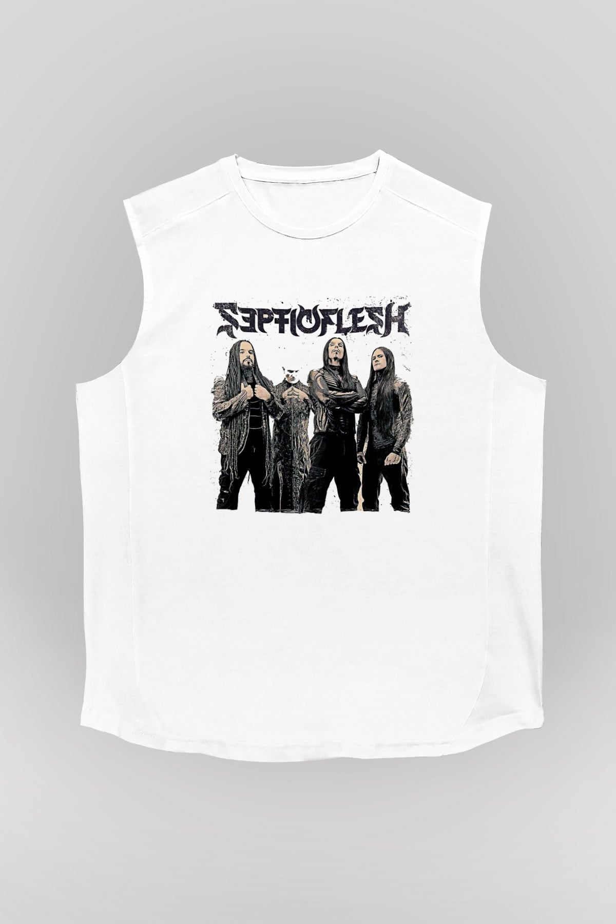 Septicflesh Baskılı Beyaz Unisex Kolsuz Tişört - Tshirt