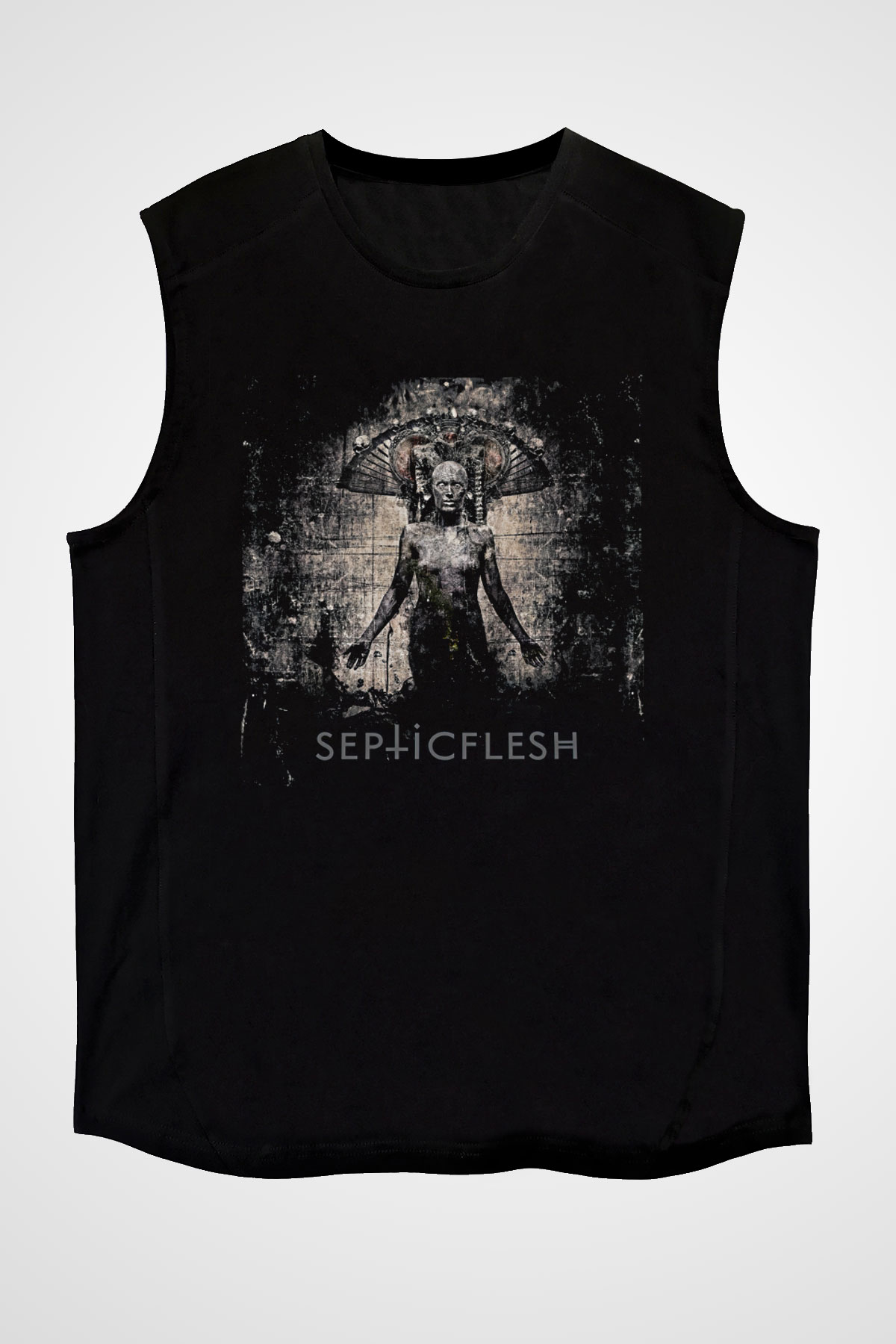 Septicflesh Baskılı Unisex Siyah Kolsuz Tişört - Tshirt