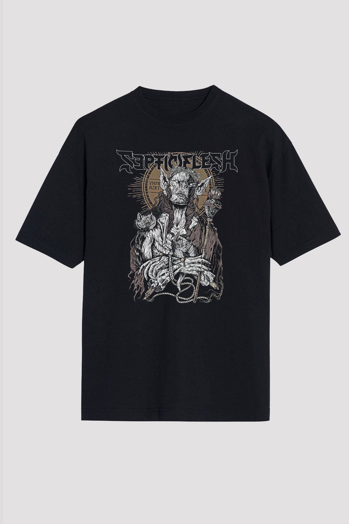 Septicflesh Baskılı Unisex Siyah Oversize Tişört - Tshirt