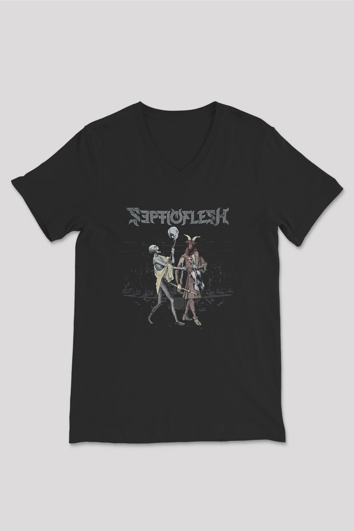 Septicflesh Baskılı Unisex Siyah V Yaka Tişört - Tshirt