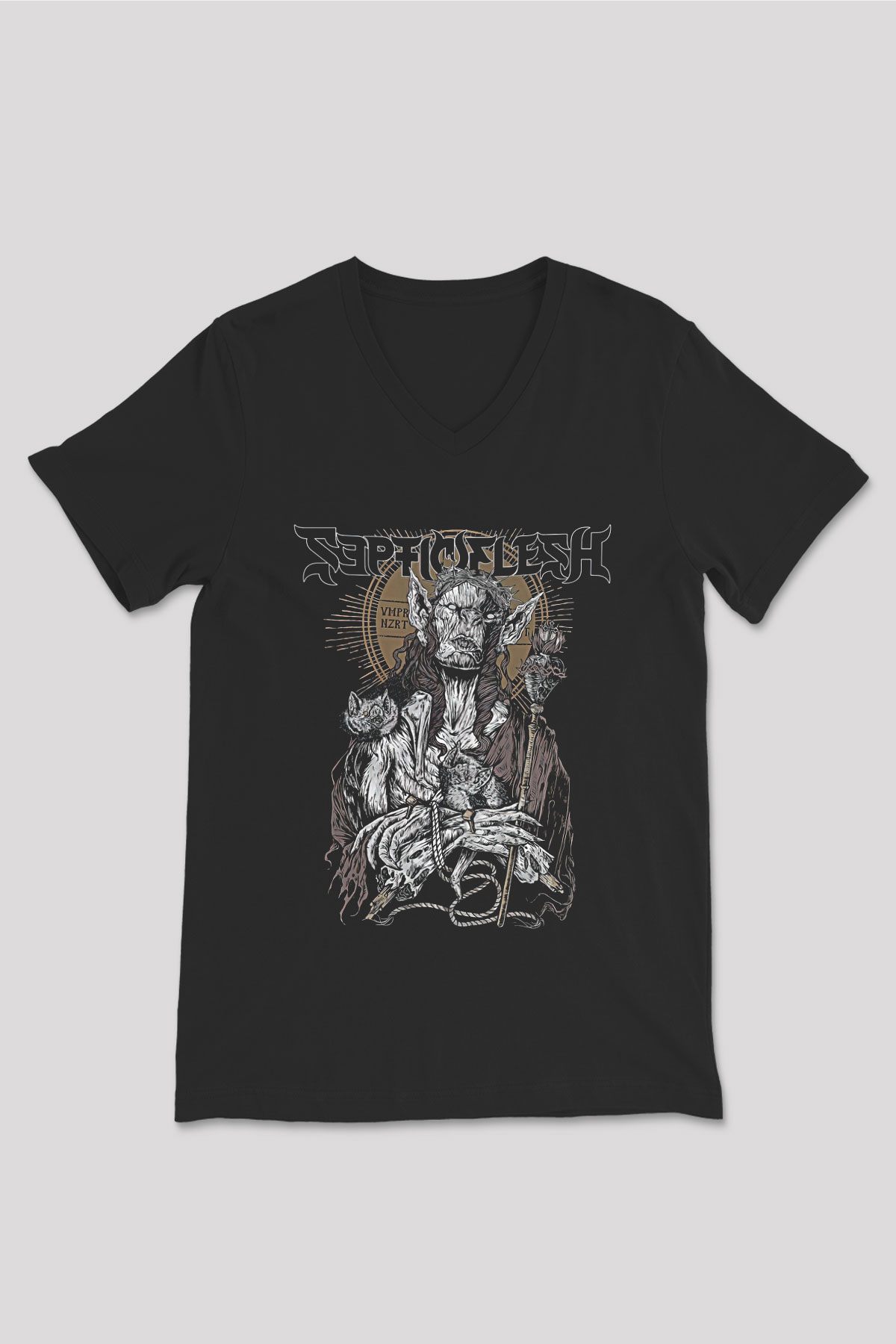 Septicflesh Baskılı Unisex Siyah V Yaka Tişört - Tshirt