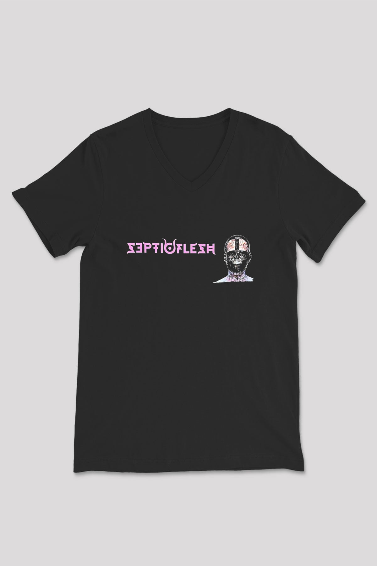Septicflesh Baskılı Unisex Siyah V Yaka Tişört - Tshirt