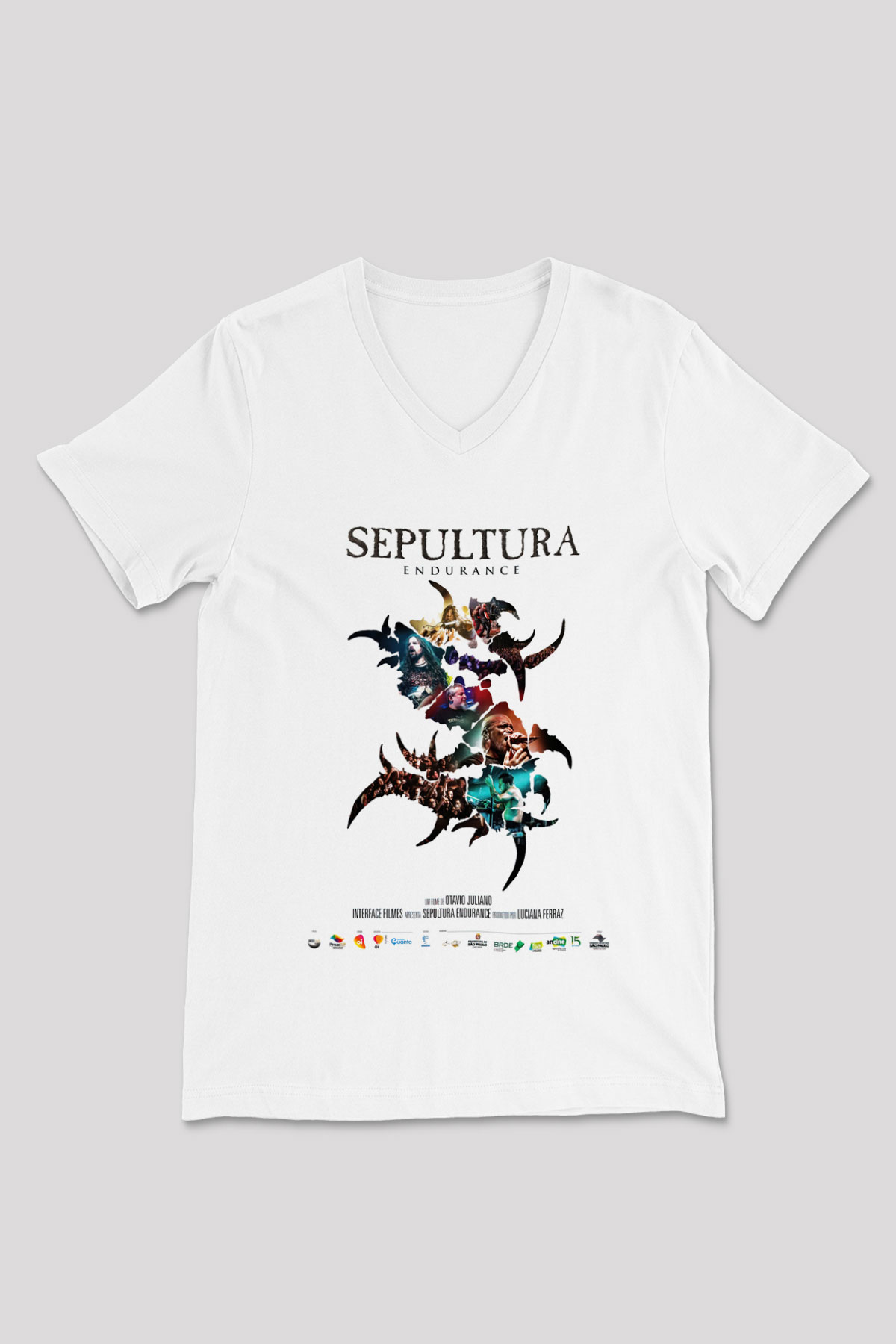 Sepultura Beyaz Unisex V Yaka Tişört T-Shirt