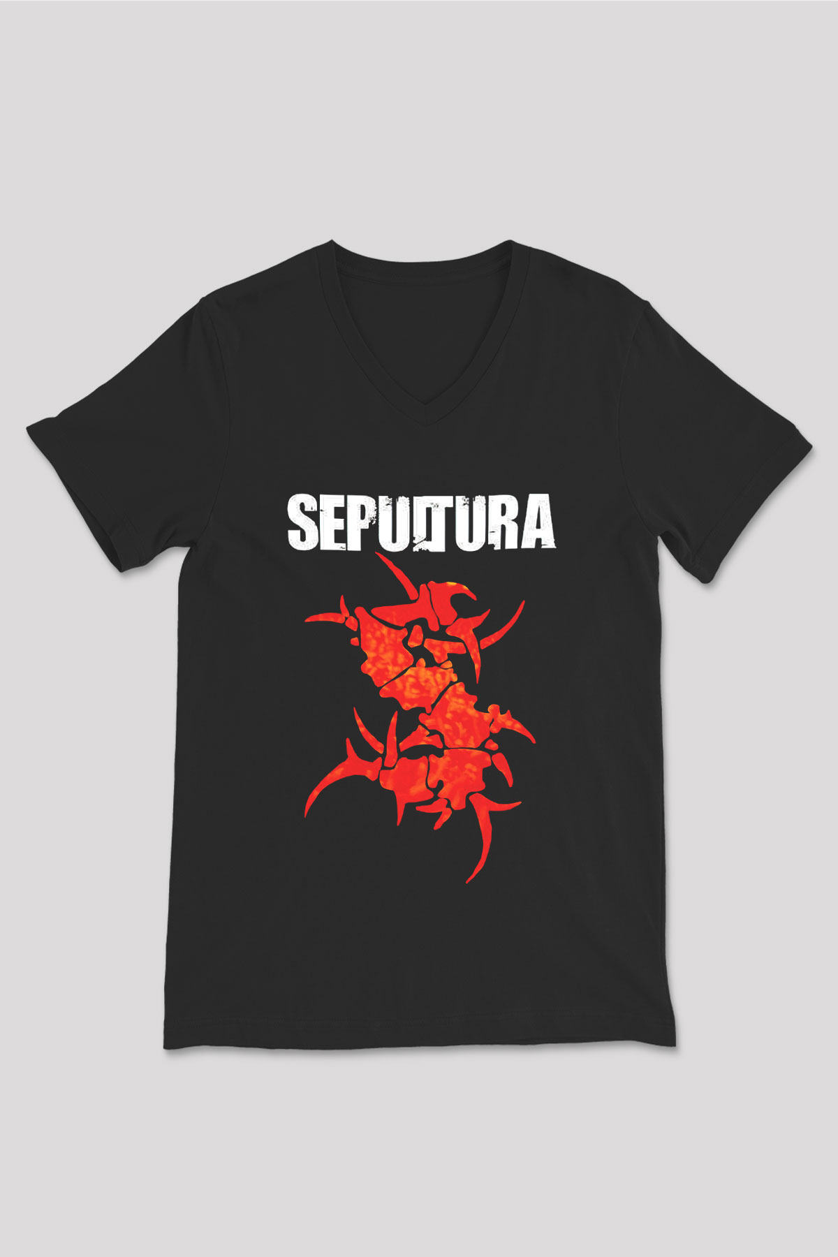 Sepultura Siyah Unisex V Yaka Tişört T-Shirt