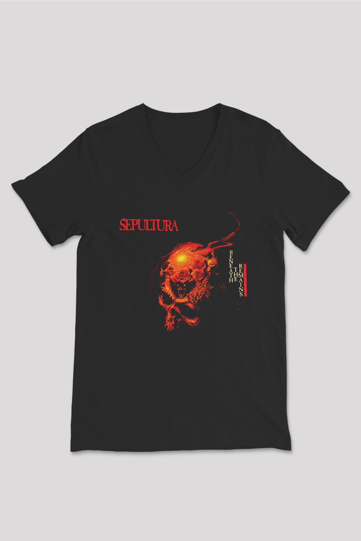 Sepultura Siyah Unisex V Yaka Tişört T-Shirt
