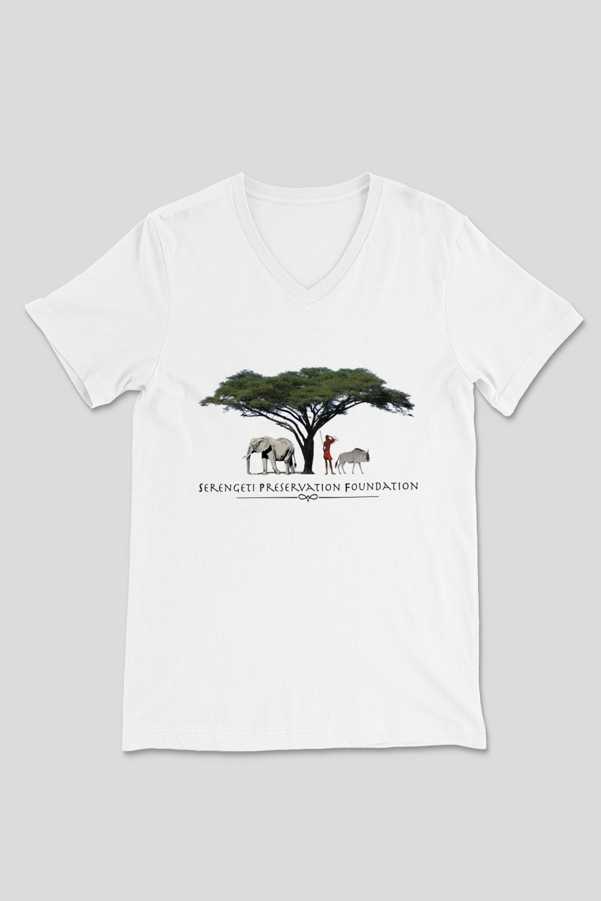 Serengeti Milli Park Beyaz Unisex V Yaka Tişört T-Shirt