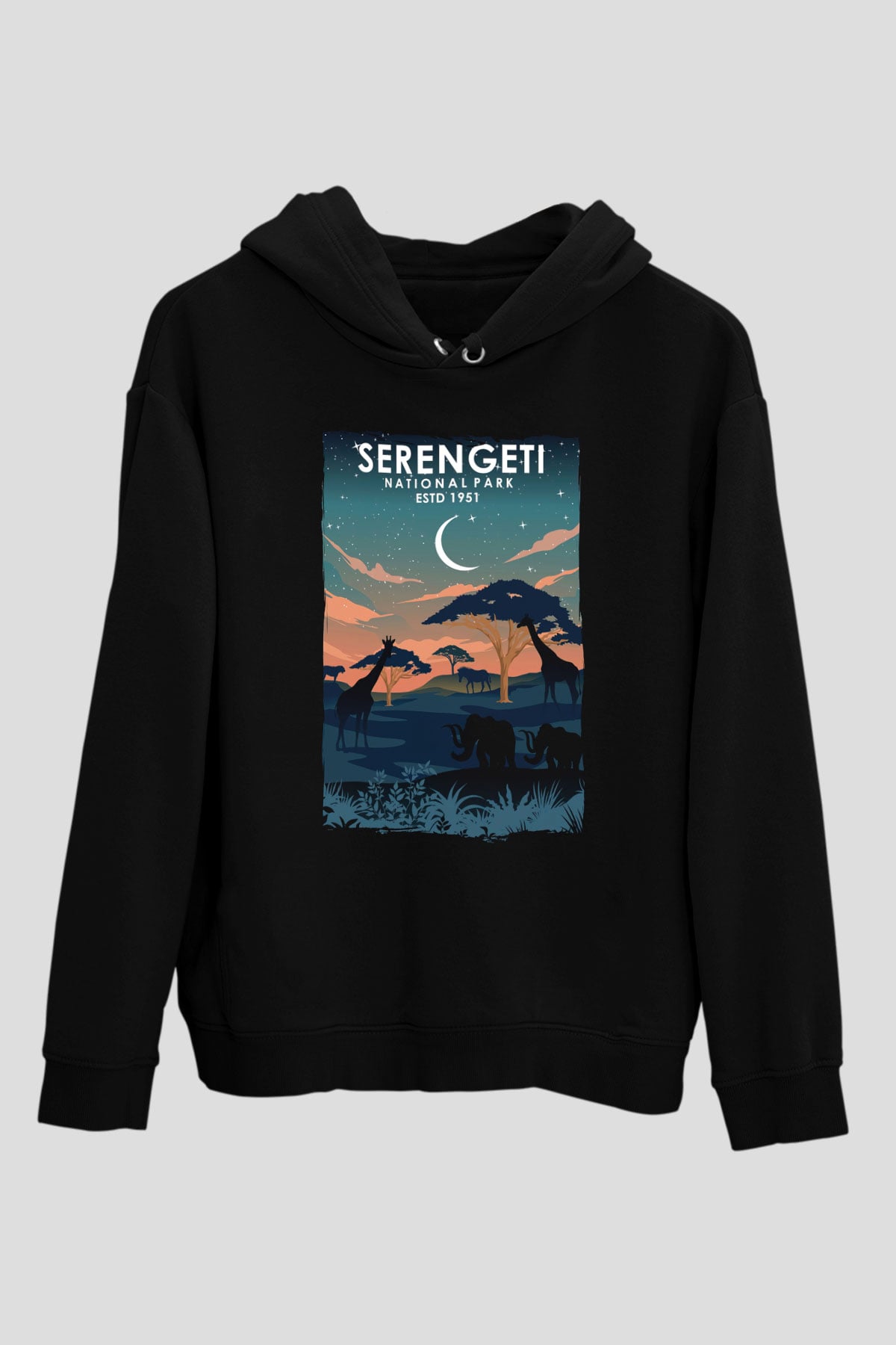 Serengeti Milli Park Siyah Unisex Hoodie