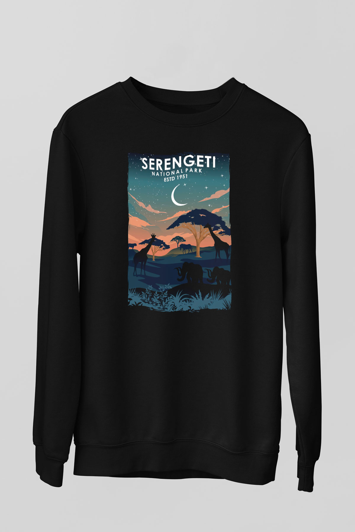 Serengeti Milli Park Siyah Unisex Sweatshirt