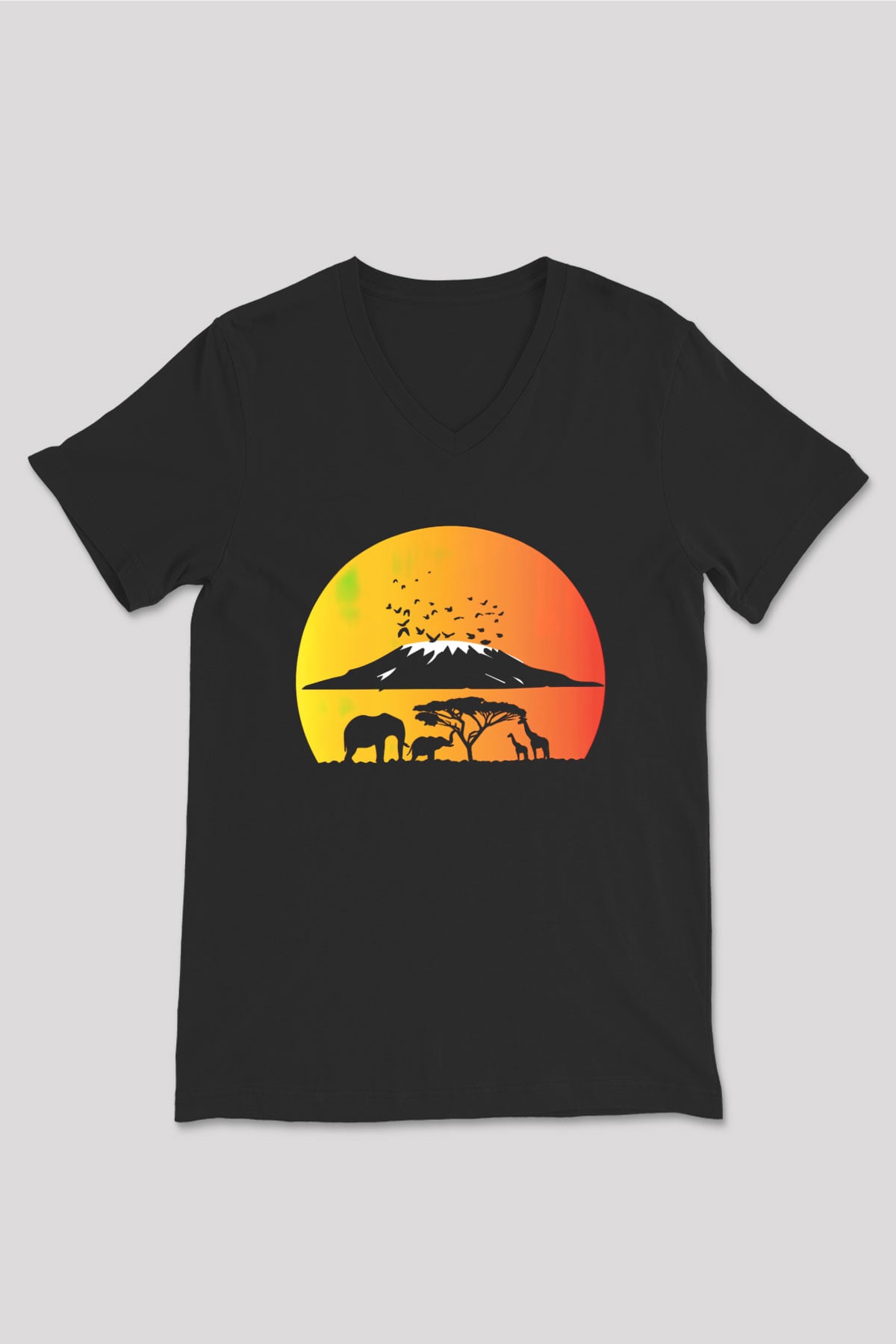 Serengeti Milli Park Siyah Unisex V Yaka Tişört T-Shirt