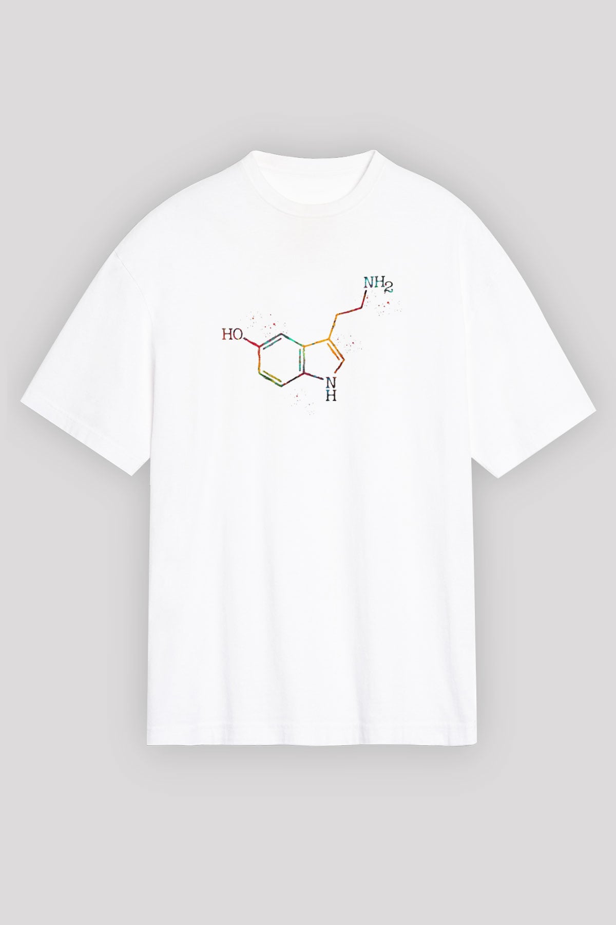 Serotonin Molekülü Baskılı Unisex Oversize Beyaz Tişört - Tshirt