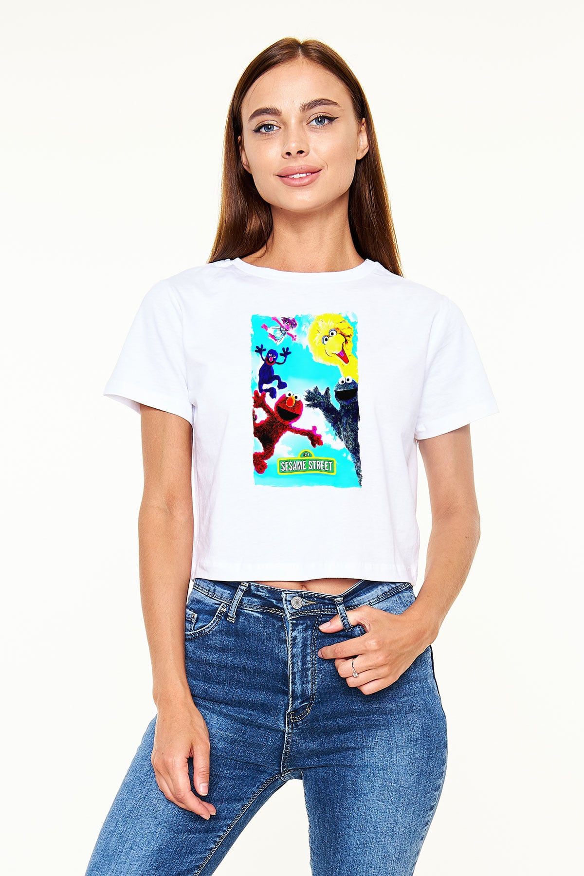 Sesame Street Susam Sokağı Beyaz   Crop Top Tişört