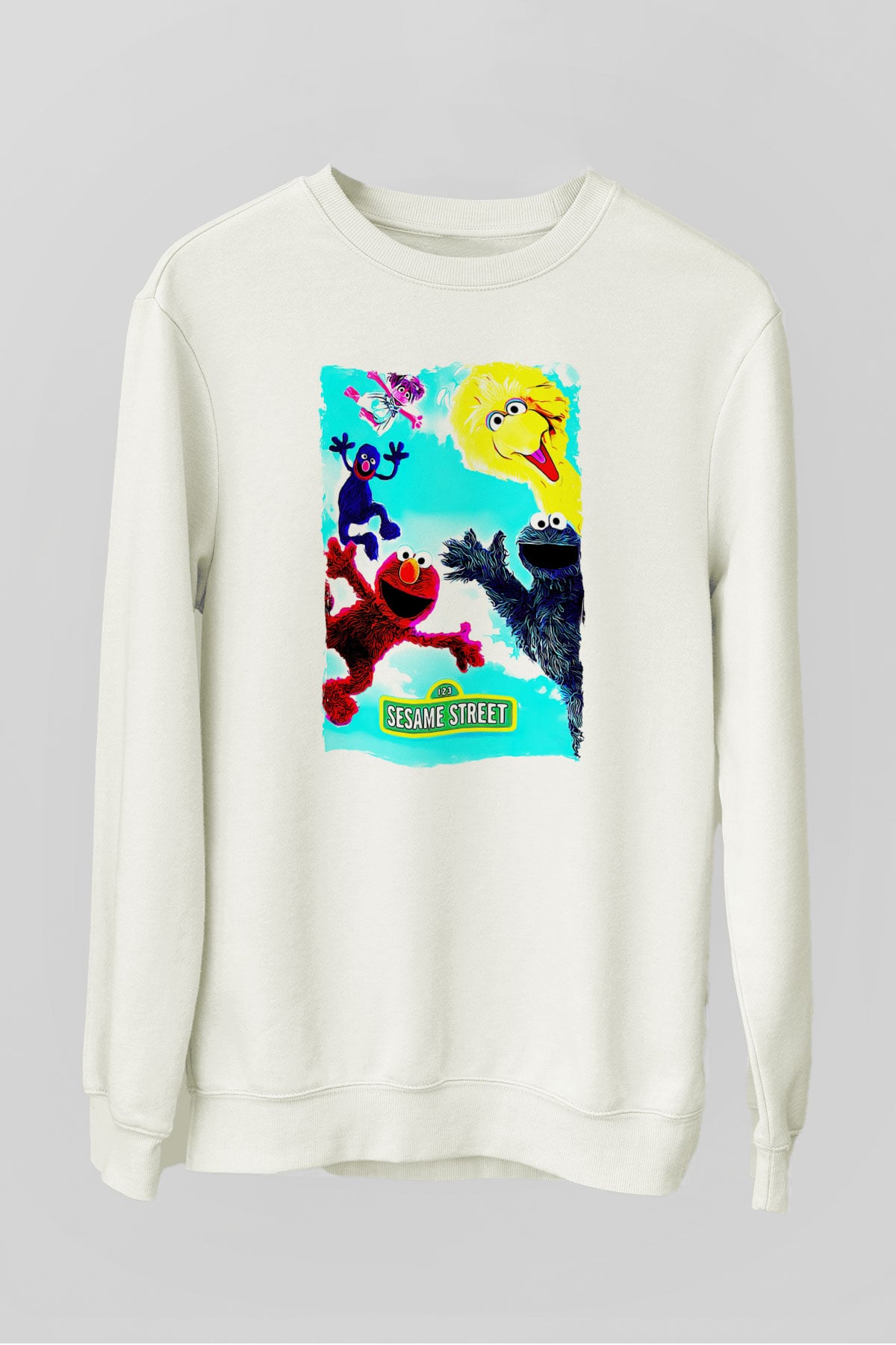 Sesame Street Susam Sokağı Beyaz Unisex  Sweatshirt