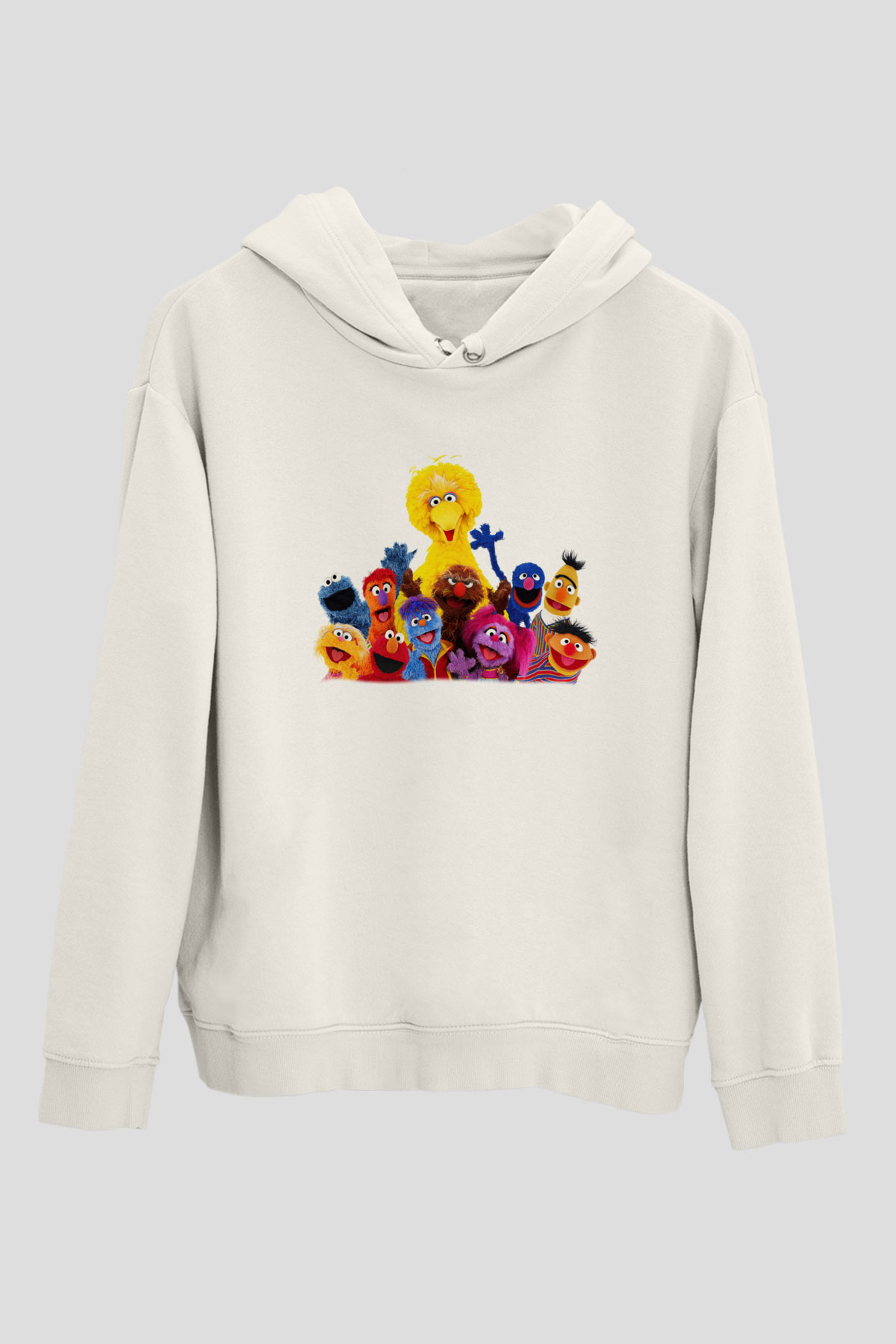 Sesame Street Susam Sokağı Beyaz Unisex Kapşonlu Sweatshirt