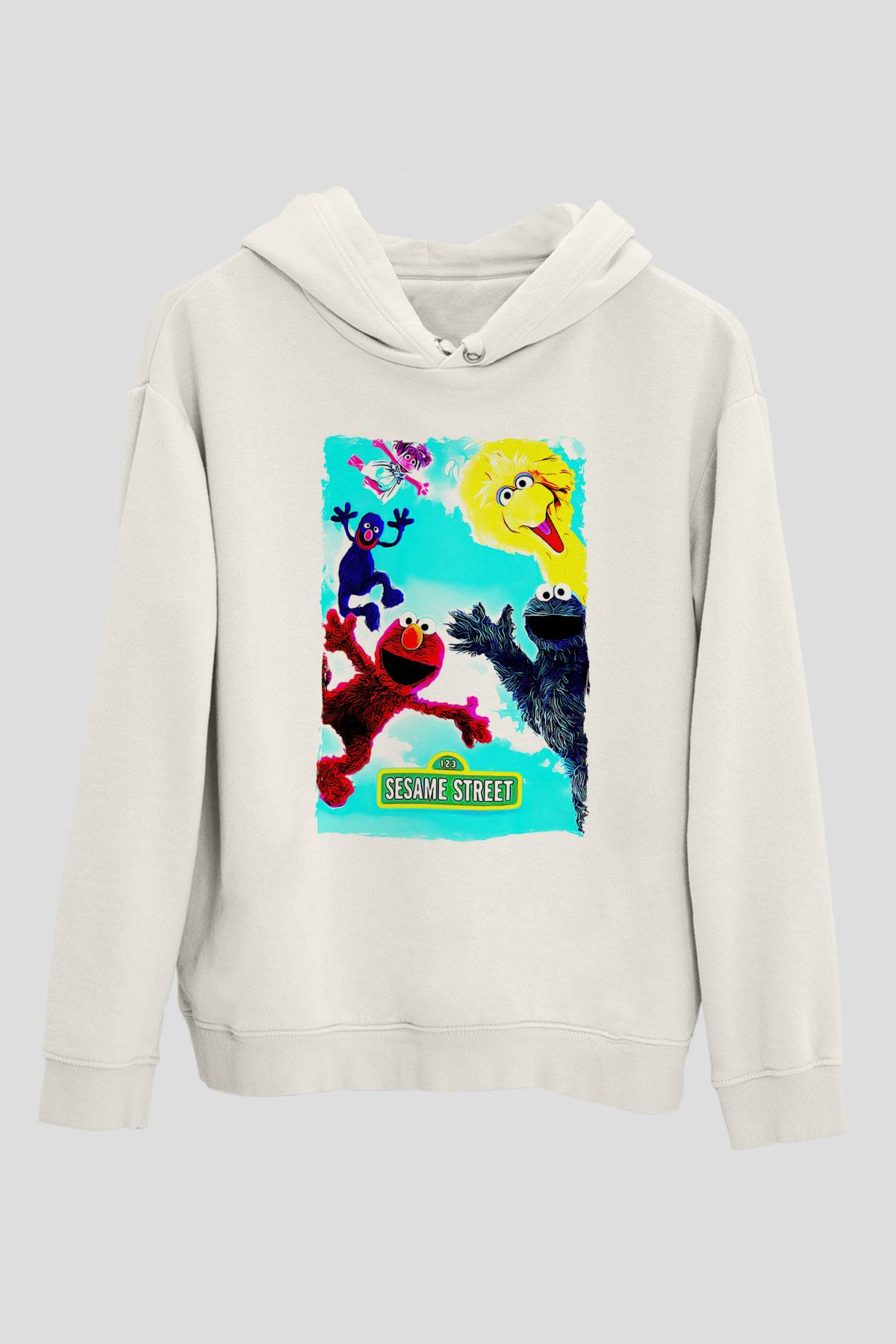 Sesame Street Susam Sokağı Beyaz Unisex Hoodie