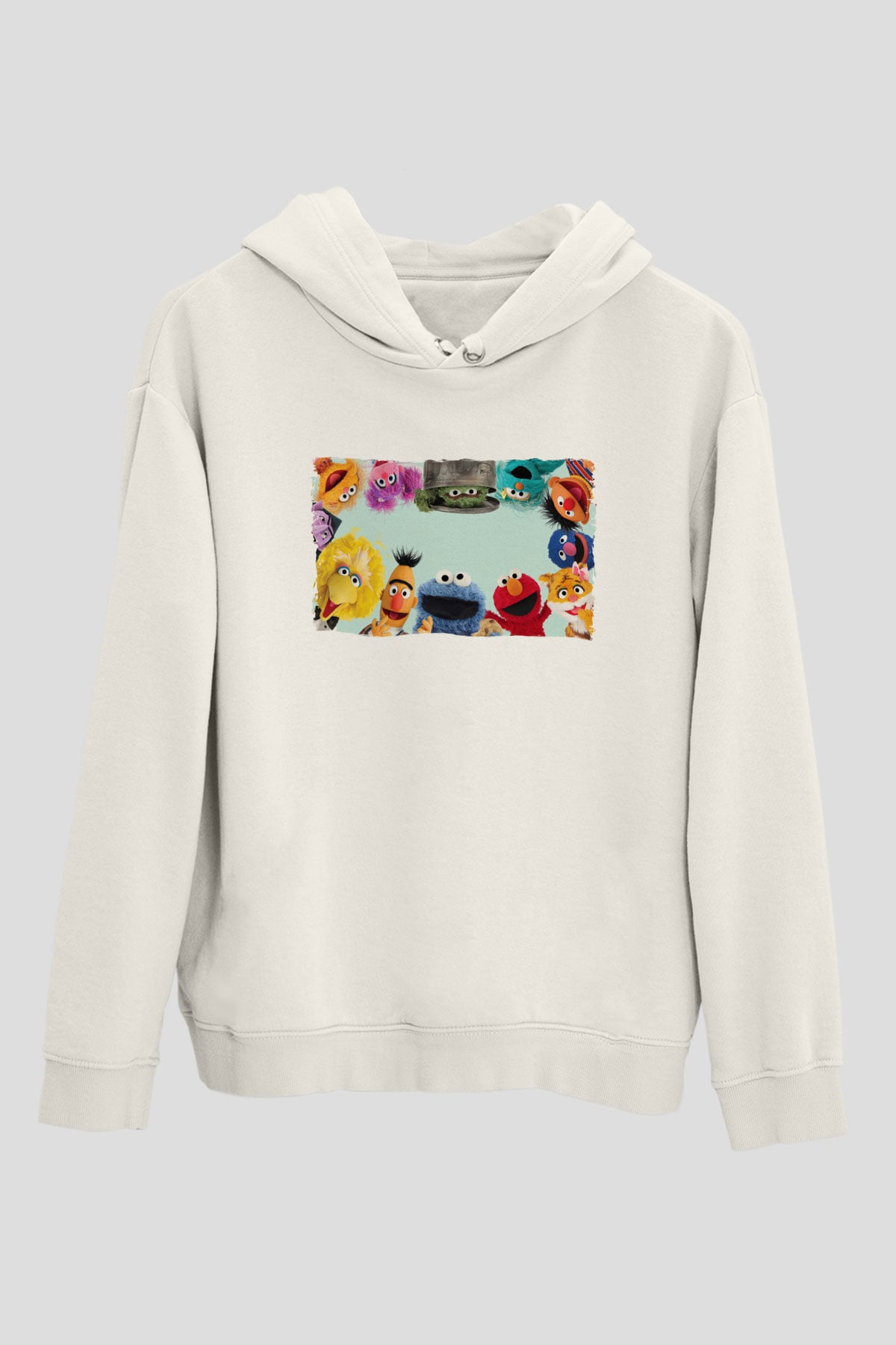 Sesame Street Susam Sokağı Beyaz Unisex Hoodie