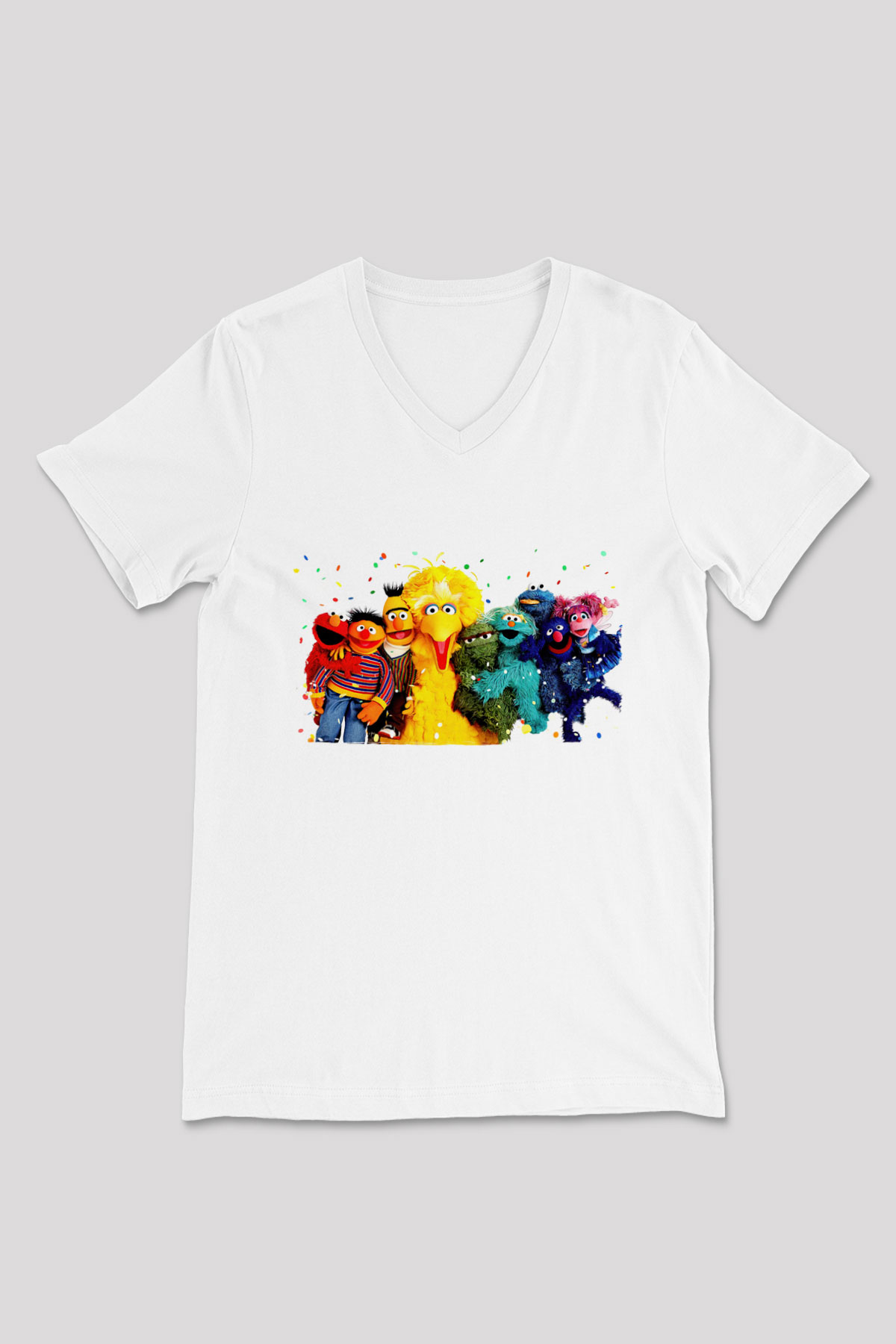 Sesame Street Susam Sokağı Beyaz Unisex  V Yaka Tişört