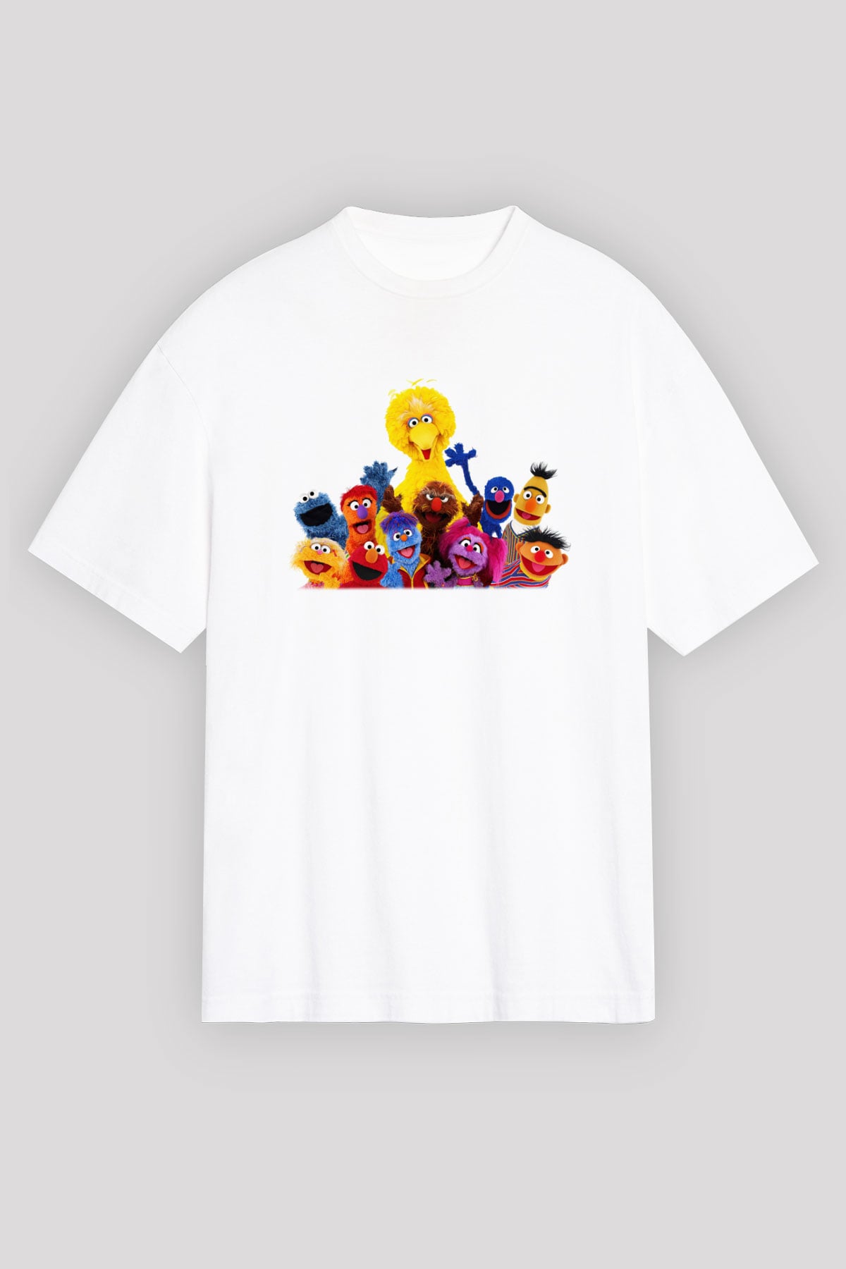 Sesame Street Susam Sokağı Beyaz Unisex Oversize Tişört