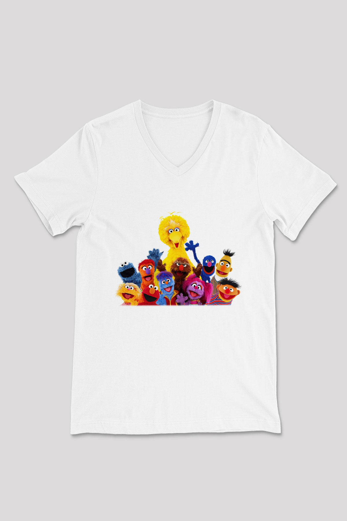 Sesame Street Susam Sokağı Beyaz Unisex V Yaka Tişört