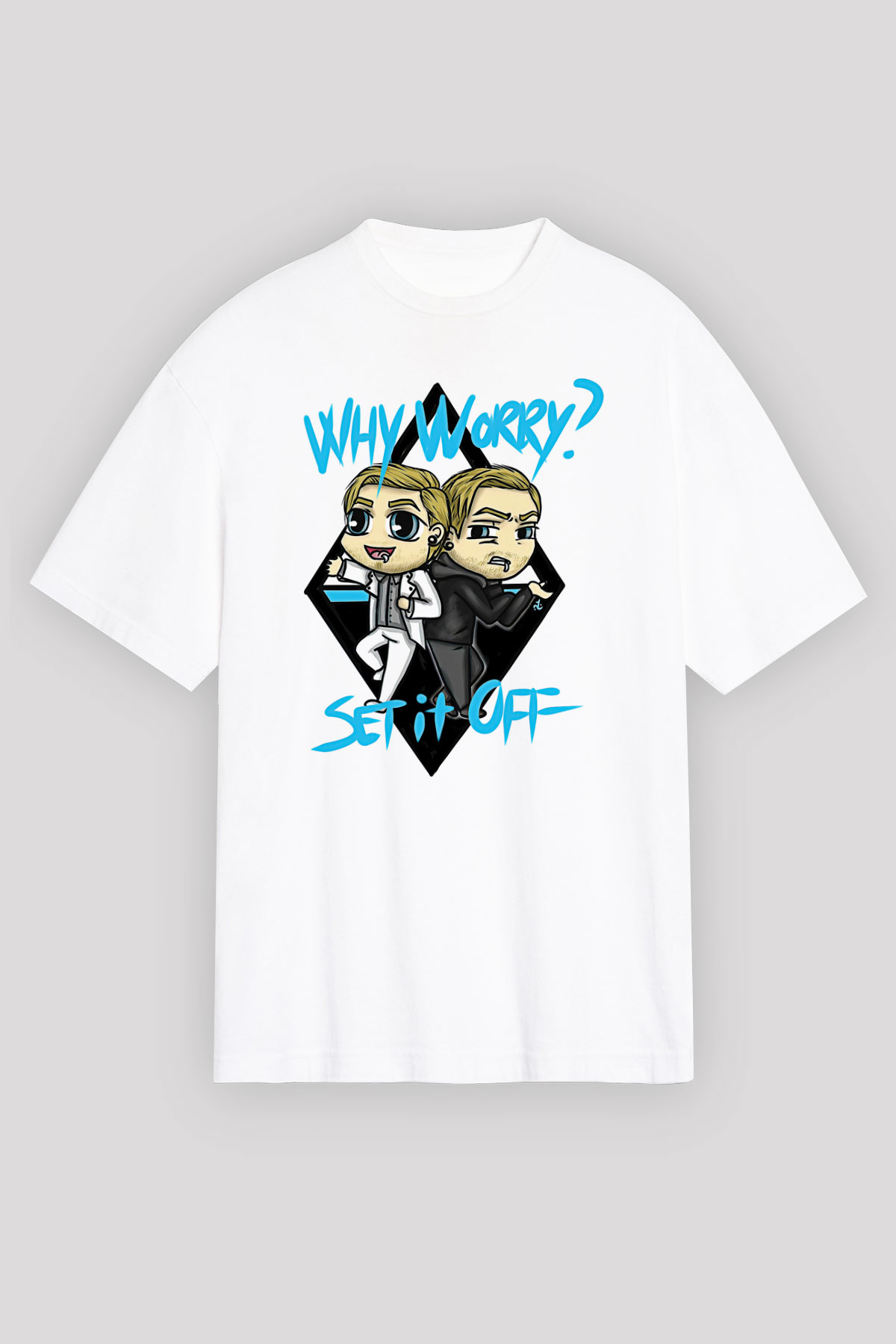 Set it off  Baskılı Beyaz Unisex Oversize Tişört - Tshirt