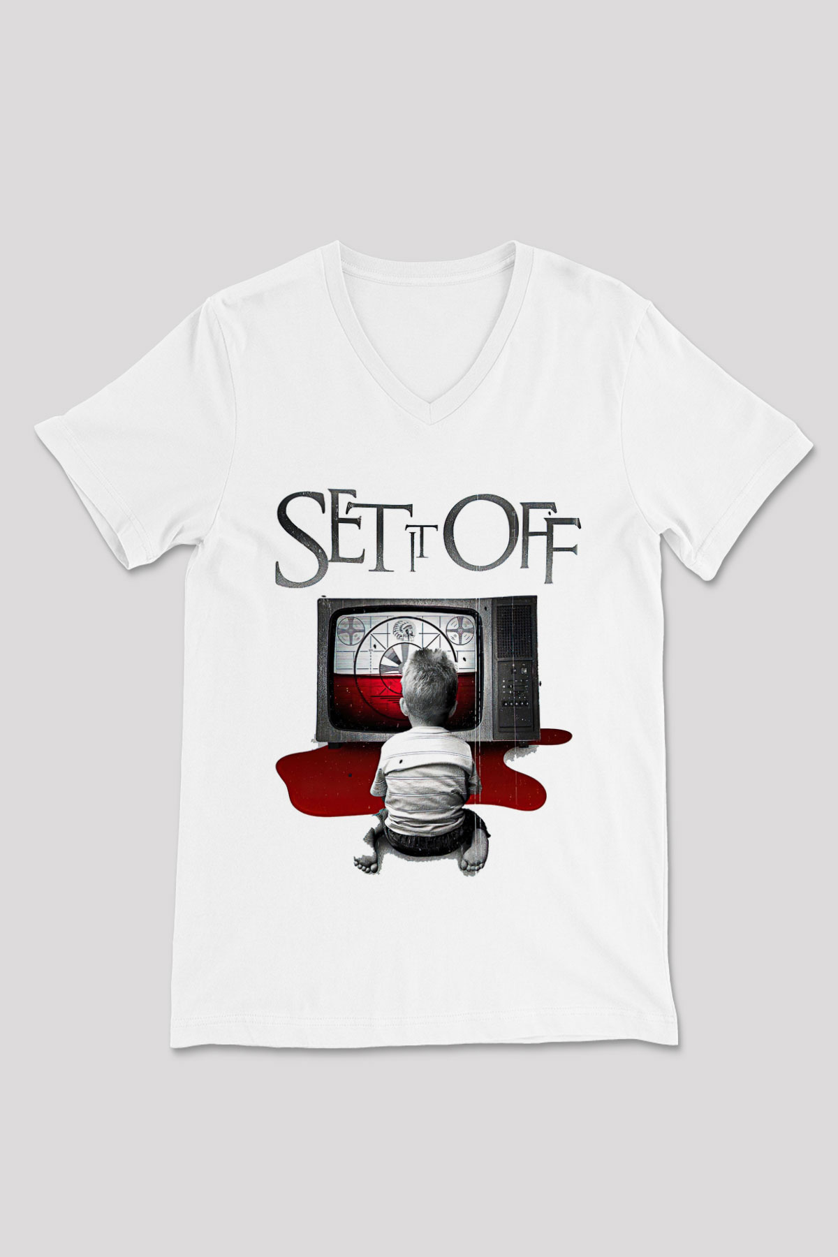 Set it off  Baskılı Beyaz Unisex V Yaka Tişört - Tshirt