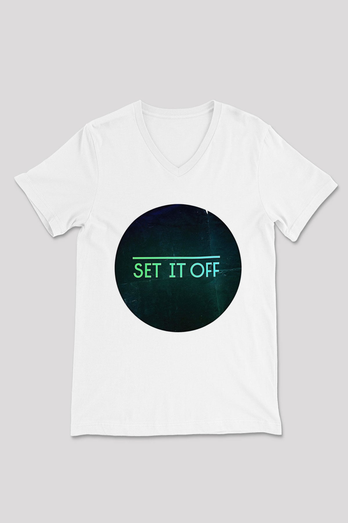 Set it off  Baskılı Beyaz Unisex V Yaka Tişört - Tshirt