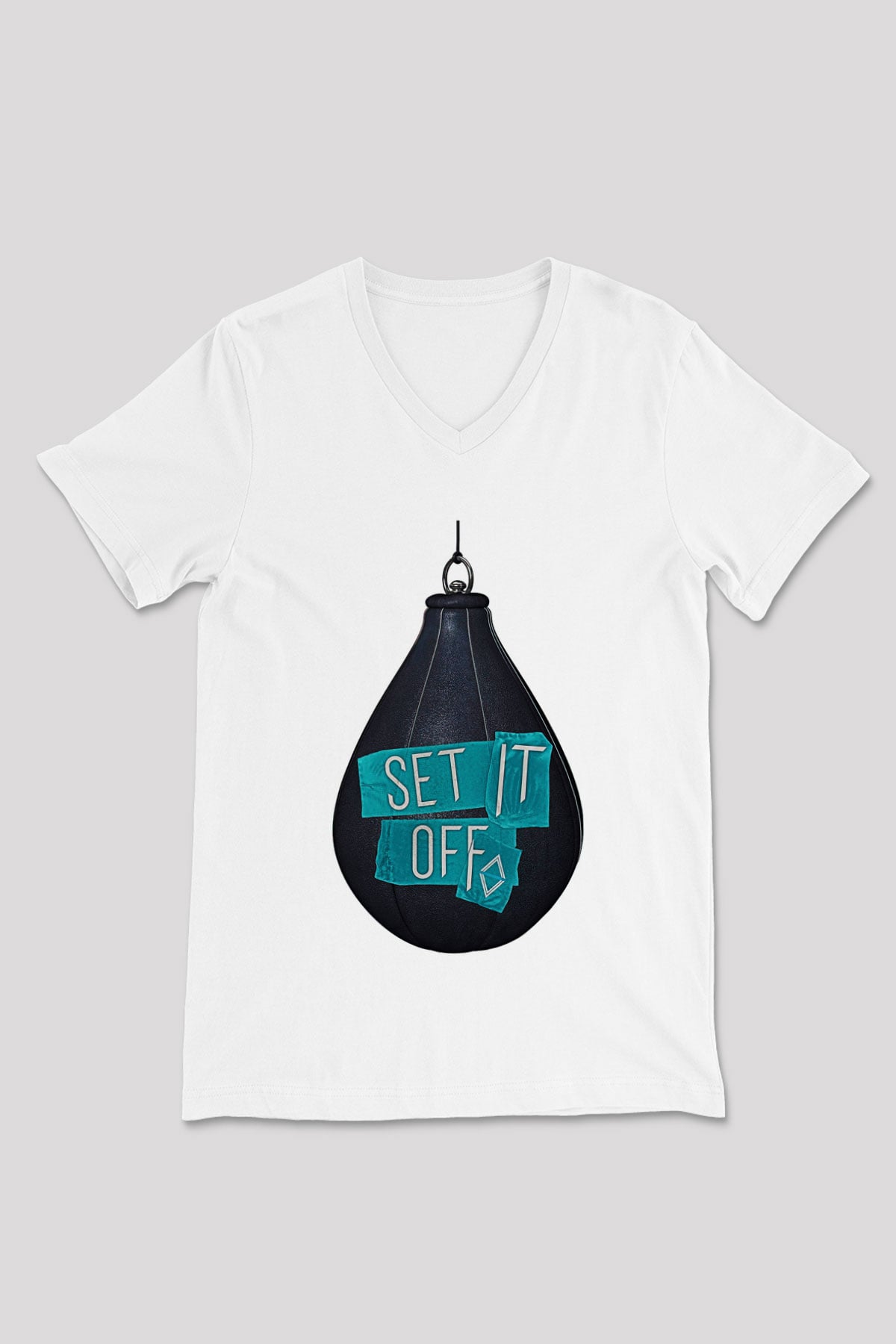 Set it off  Baskılı Beyaz Unisex V Yaka Tişört - Tshirt