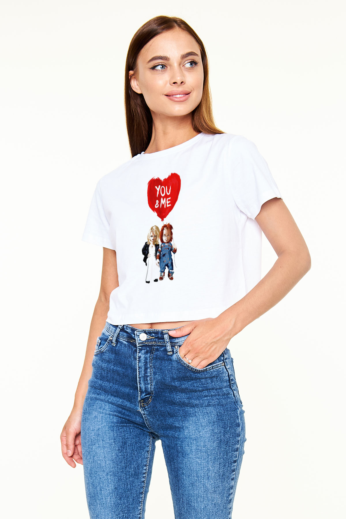 Sevgililer Günü Beyaz  Crop Top Tişört