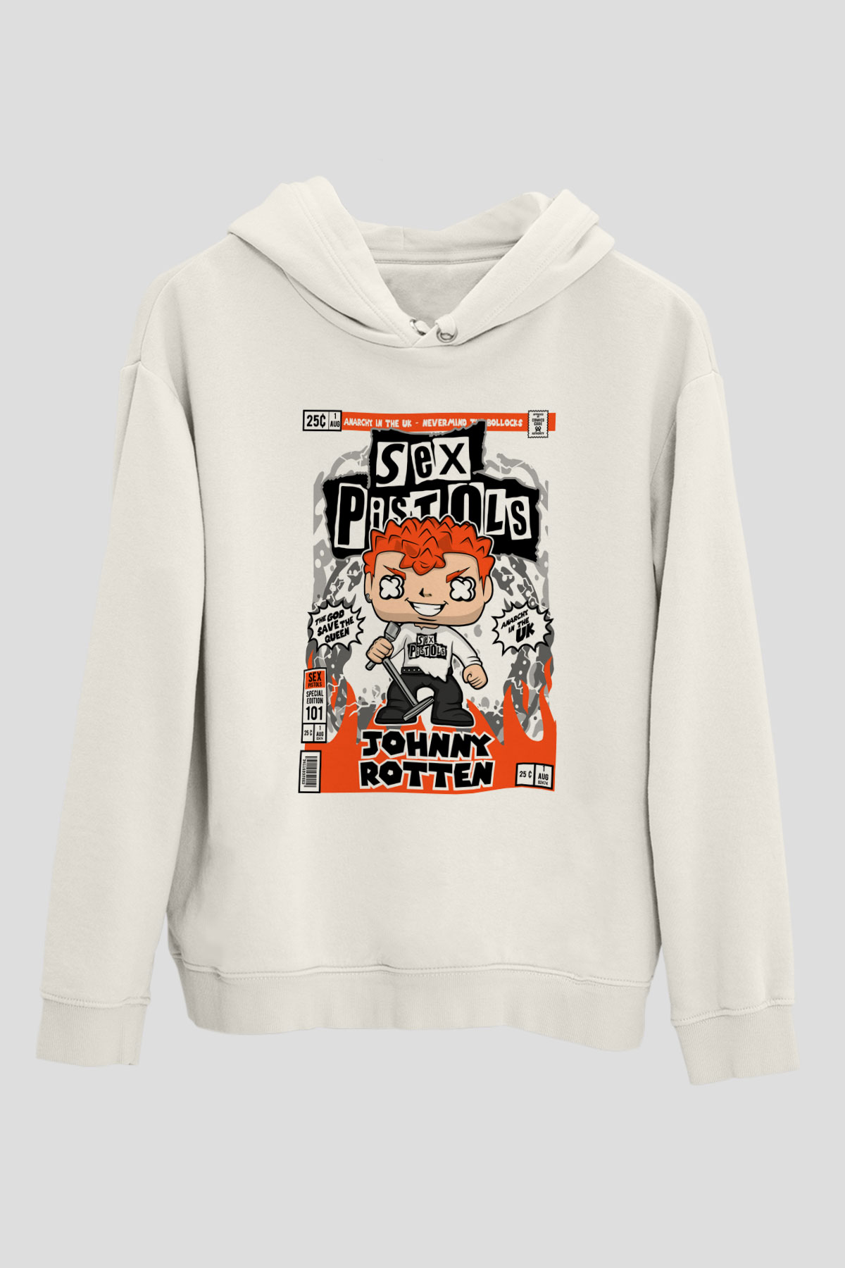 SexPistols Johnny Rotten Baskılı Unisex Beyaz Hoodie