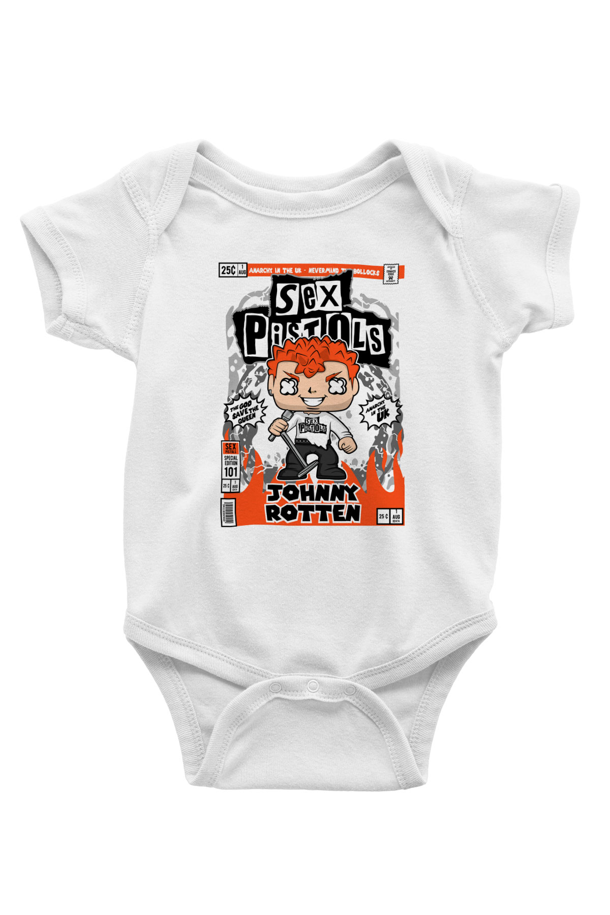SexPistols Johnny Rotten Baskılı Unisex Beyaz Bebek Body - Zıbın