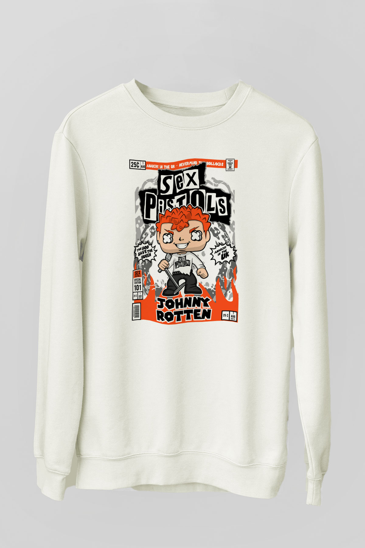 SexPistols Johnny Rotten Baskılı Unisex Beyaz Sweatshirt