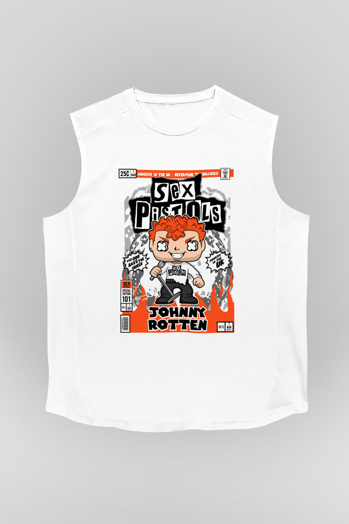 SexPistols Johnny Rotten Baskılı Unisex Beyaz Kolsuz Tişört