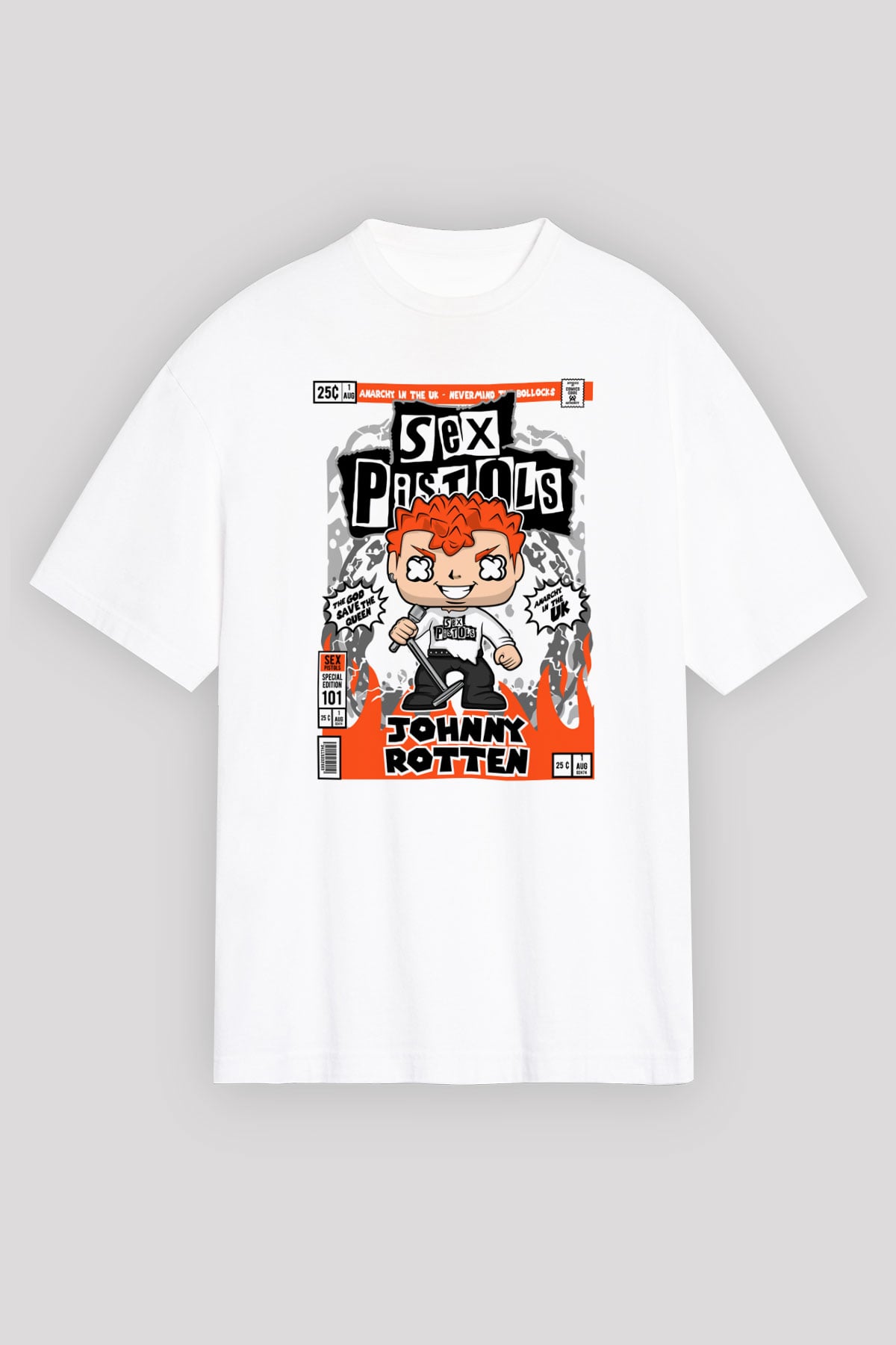 SexPistols Johnny Rotten Baskılı Unisex Beyaz Oversize Tişört