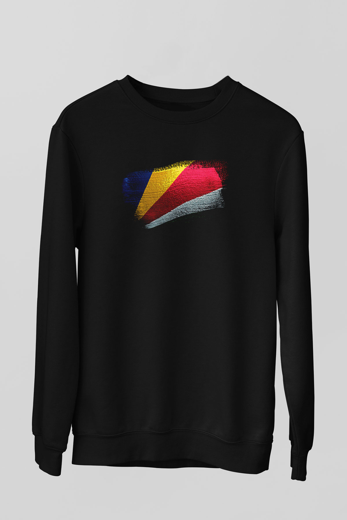 Seyşeller - Seychelles Bayrağı Baskılı Unisex Siyah Sweatshirt